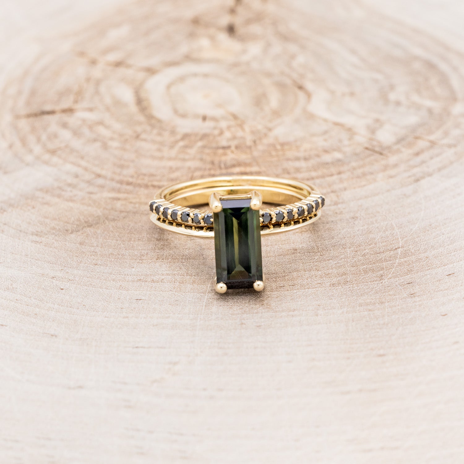 "ALEXA" - SOLITAIRE ENGAGEMENT RING WITH BLACK DIAMOND CUFF TRACER - MOUNTING ONLY - SELECT YOUR OWN STONE-4