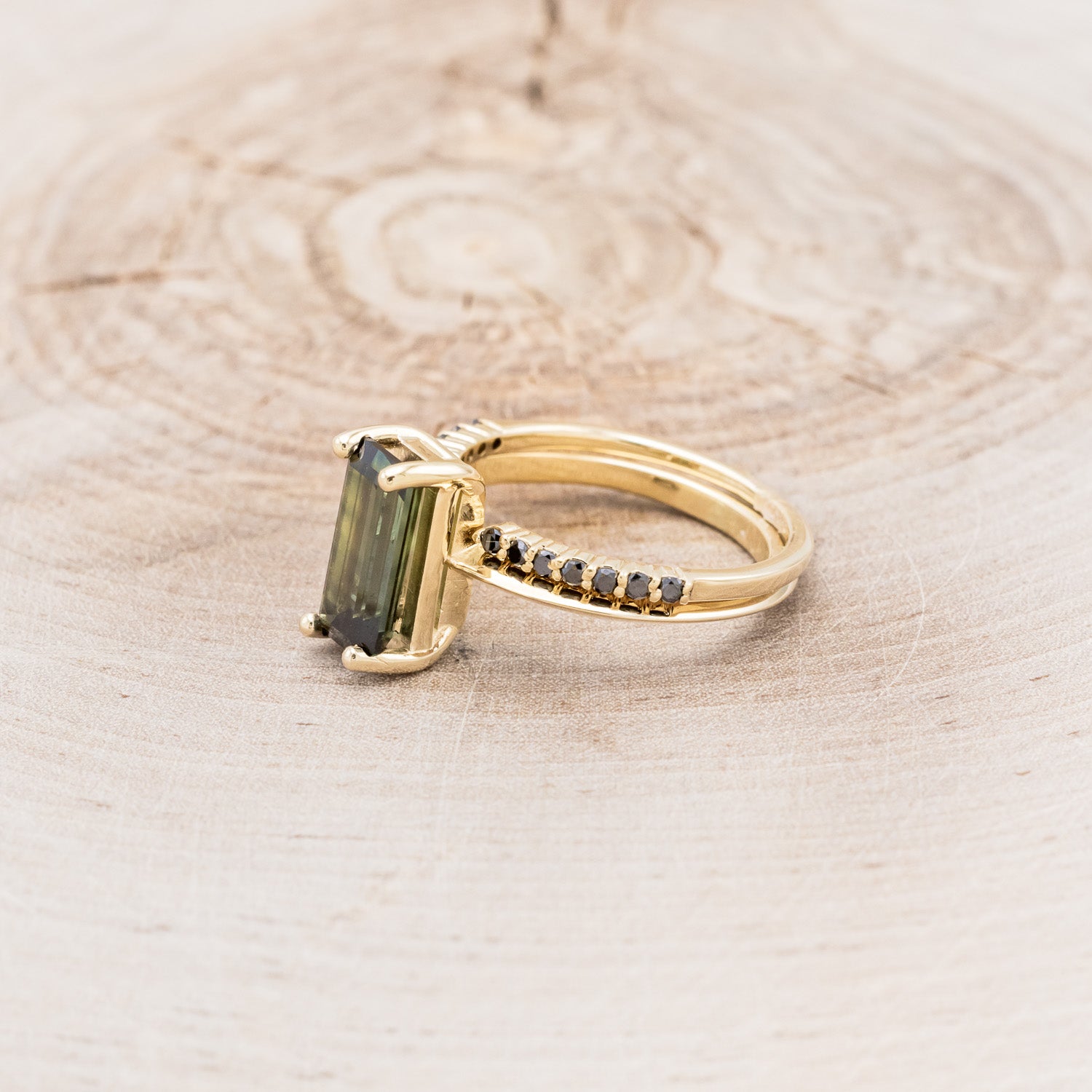 "ALEXA" - SOLITAIRE ENGAGEMENT RING WITH BLACK DIAMOND CUFF TRACER - MOUNTING ONLY - SELECT YOUR OWN STONE-3