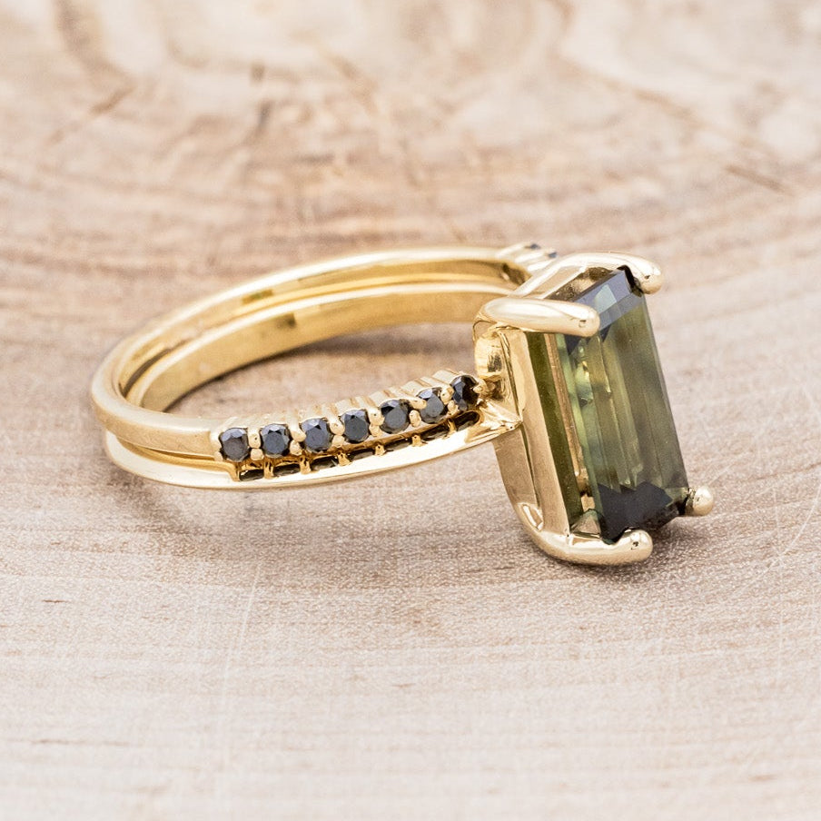 "ALEXA" - SOLITAIRE ENGAGEMENT RING WITH BLACK DIAMOND CUFF TRACER - MOUNTING ONLY - SELECT YOUR OWN STONE-2