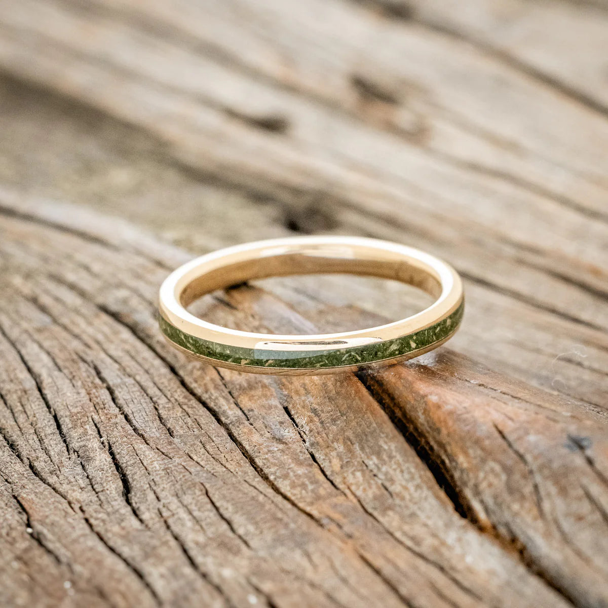 XMAS "Eterna" - Moss Inlay Stacking Band (4mm) - 14K Yellow Gold (4mm) - Size 6-Staghead Designs