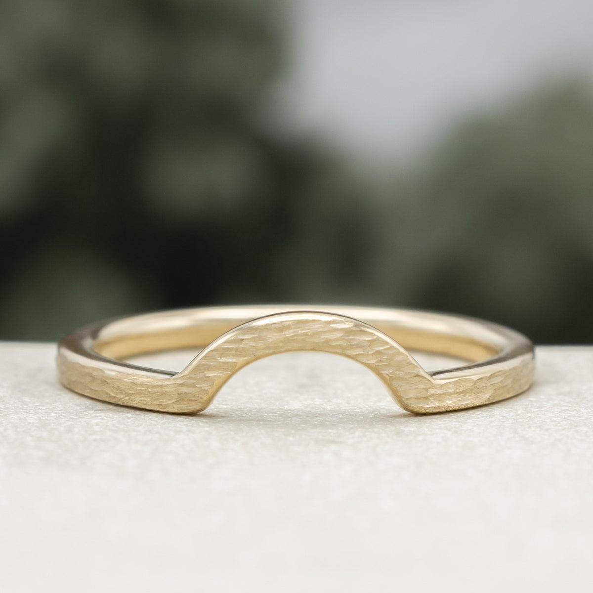 "Evelyn" - Bezel Set Moss Agate Solitaire Engagement Ring With Tracer In A Hammered Finish-Staghead Designs