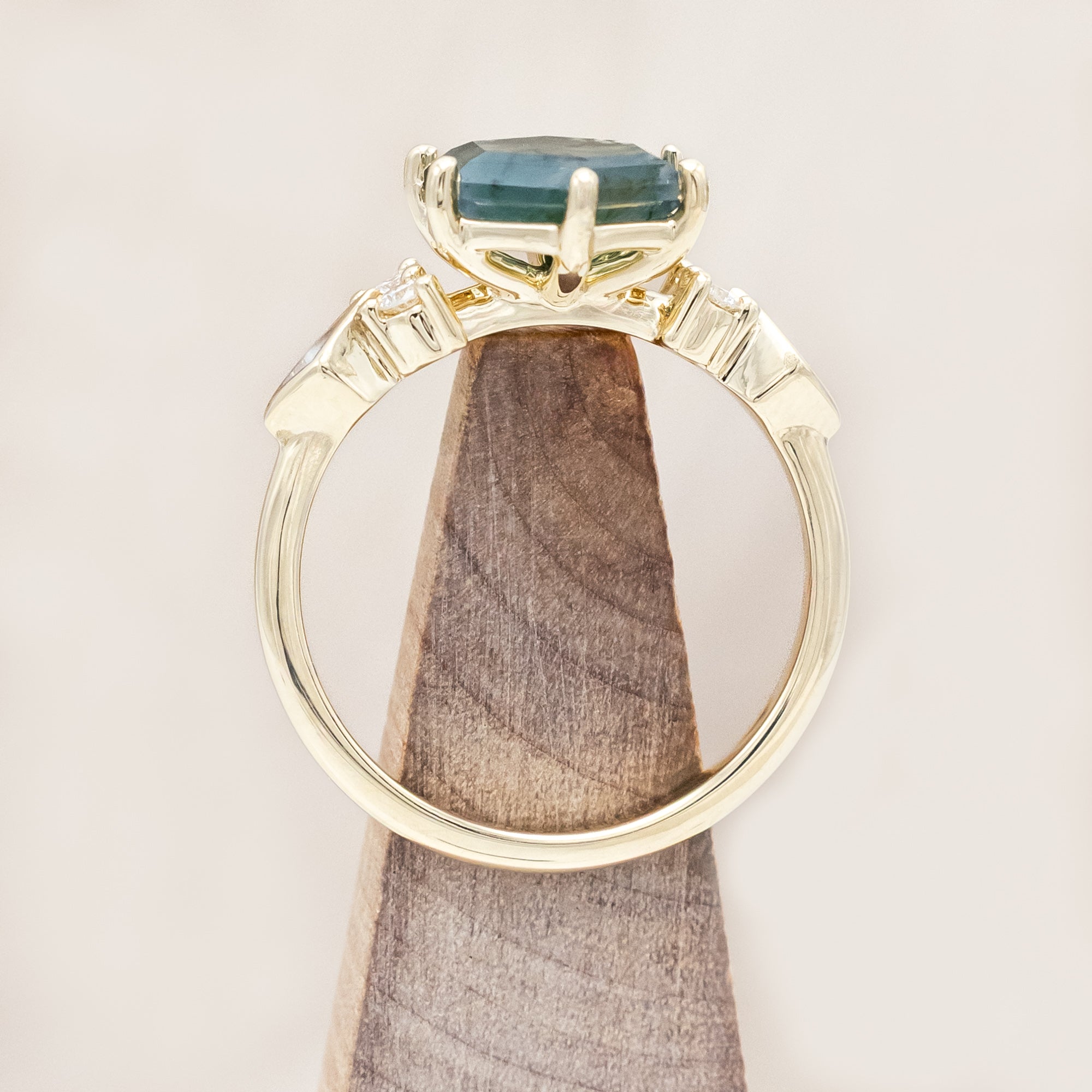 "EVERETT" - HEXAGON CUT MOSS AGATE ENGAGEMENT RING WITH DIAMOND ACCENTS & DIAMOND DUST INLAYS-Staghead Designs
