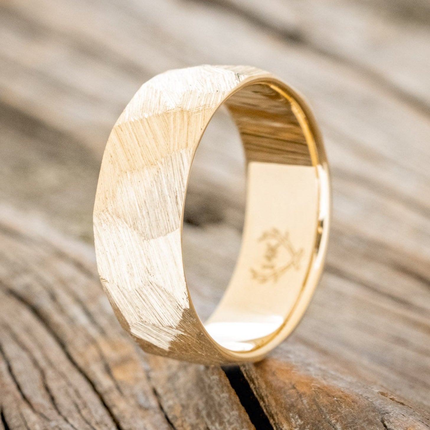 FACETED WEDDING RING WITH TEXTURED FINISH-11