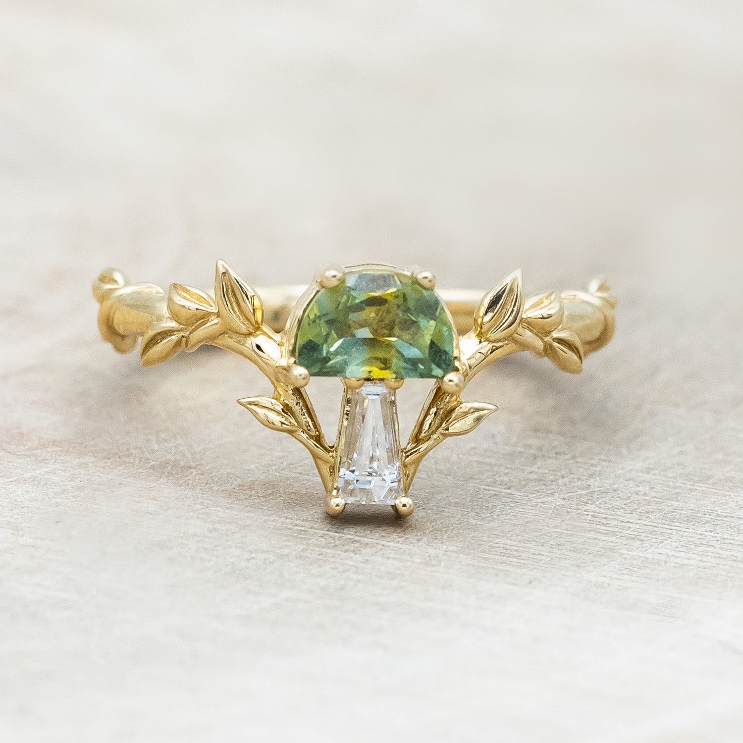 "FAE" - MUSHROOM RING WITH MONTANA SAPPHIRE & DIAMOND ACCENT ON A BRANCH-STYLE BAND-Staghead Designs