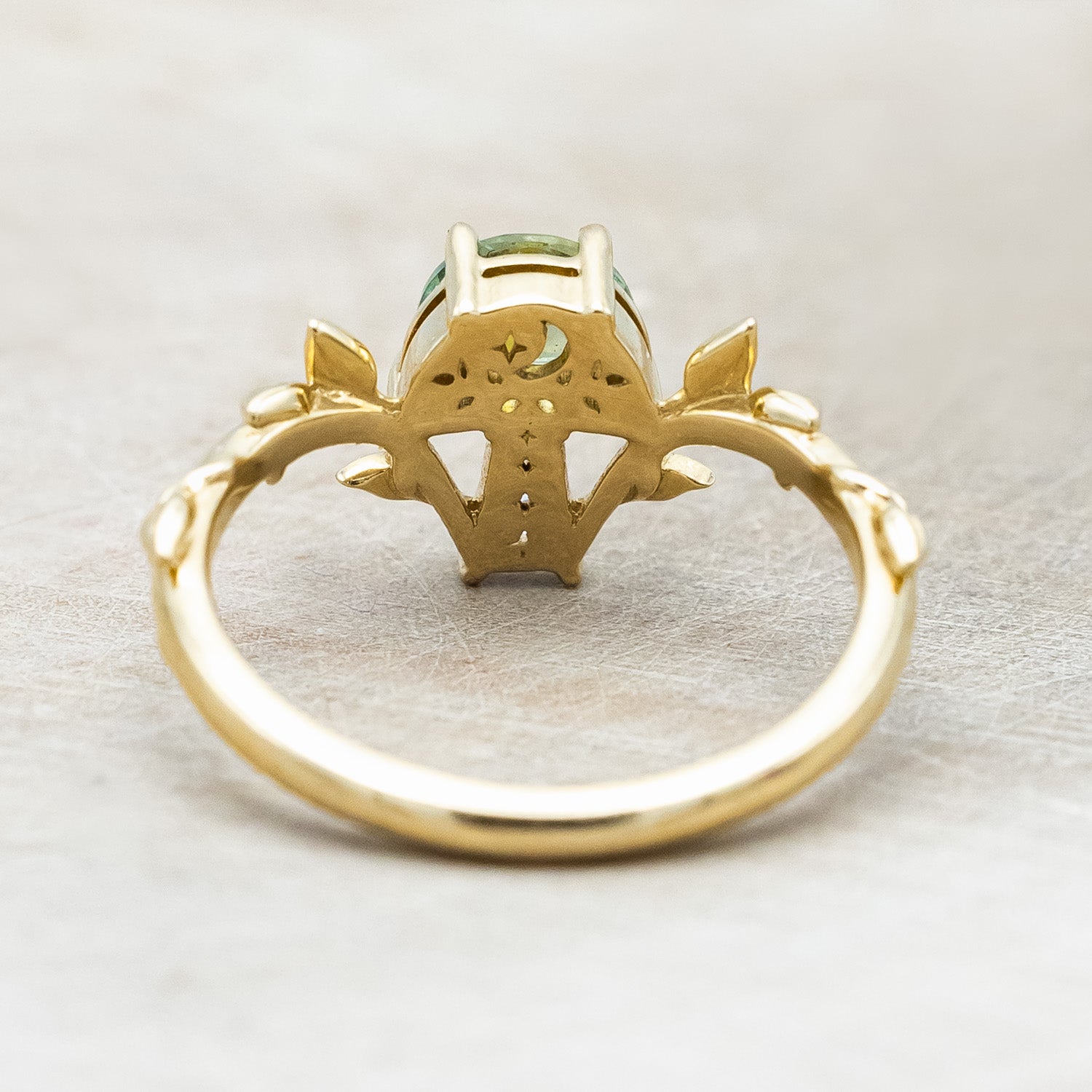 "FAE" - MUSHROOM RING WITH MONTANA SAPPHIRE & DIAMOND ACCENT ON A BRANCH-STYLE BAND-Staghead Designs