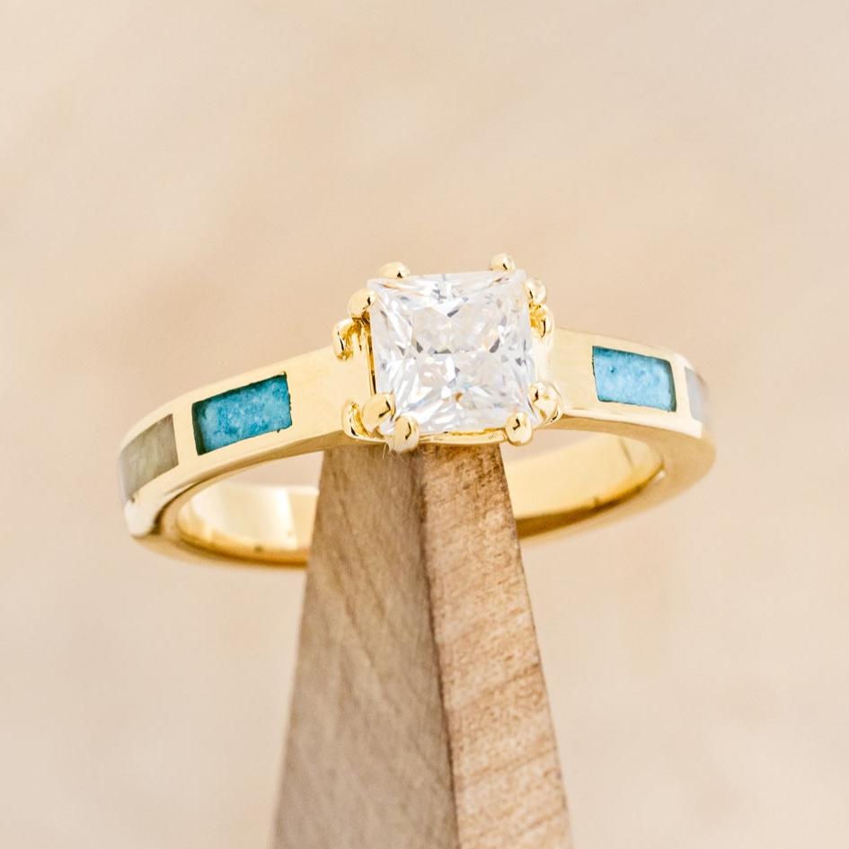 "FAWN" - PRINCESS CUT MOISSANITE ANTLER PRONGED ENGAGEMENT RING WITH ANTLER & TURQUOISE INLAYS-7