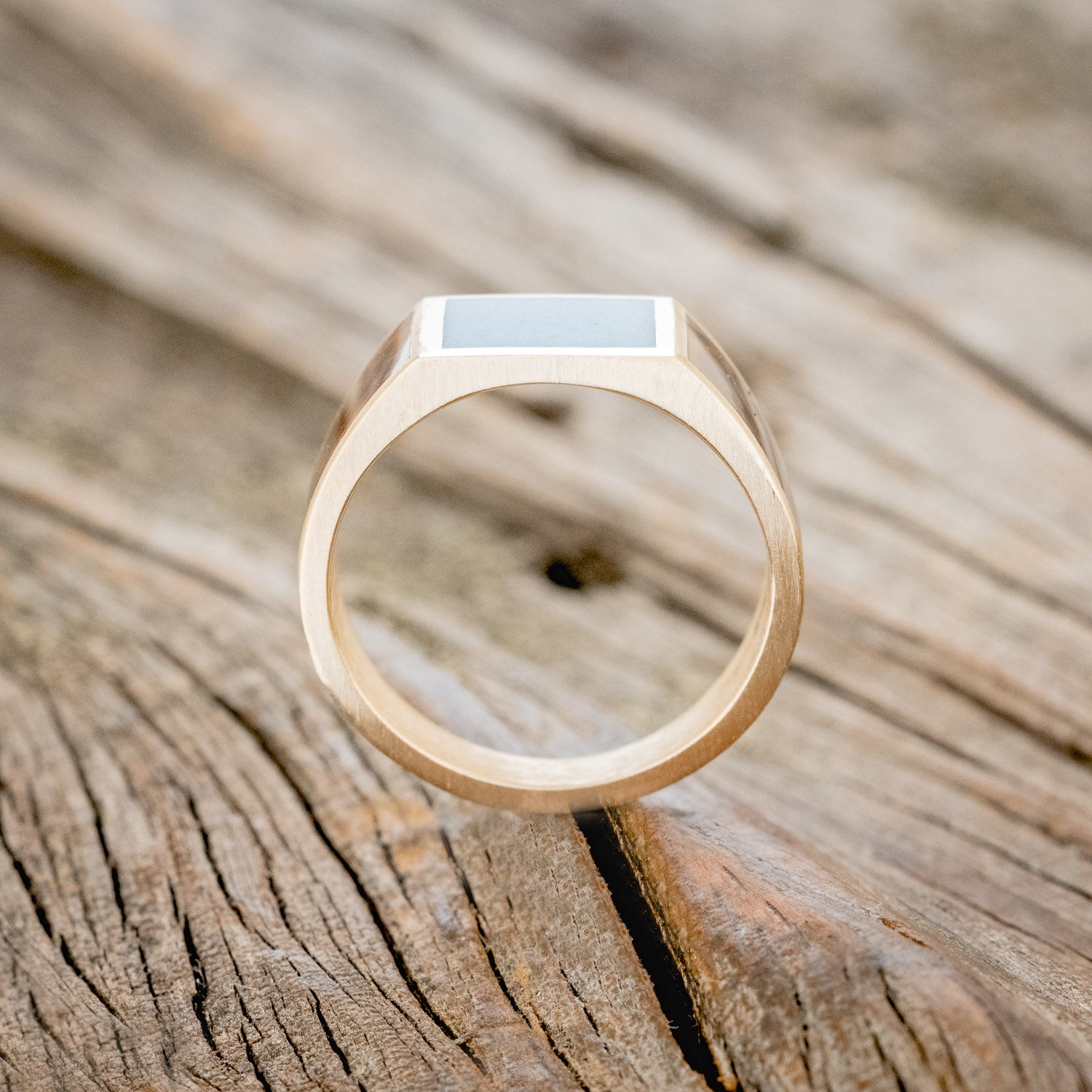 FLAT TOP WEDDING RING FEATURING TURQUOISE & WHISKEY BARREL INLAYS-Staghead Designs