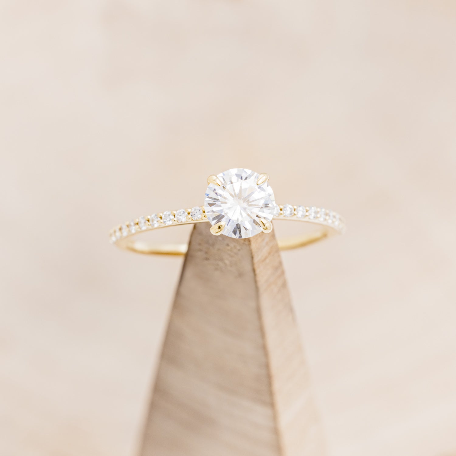 "RAMONA" - 4 PRONG ROUND CUT MOISSANITE ENGAGEMENT RING WITH DIAMOND ACCENTS-13