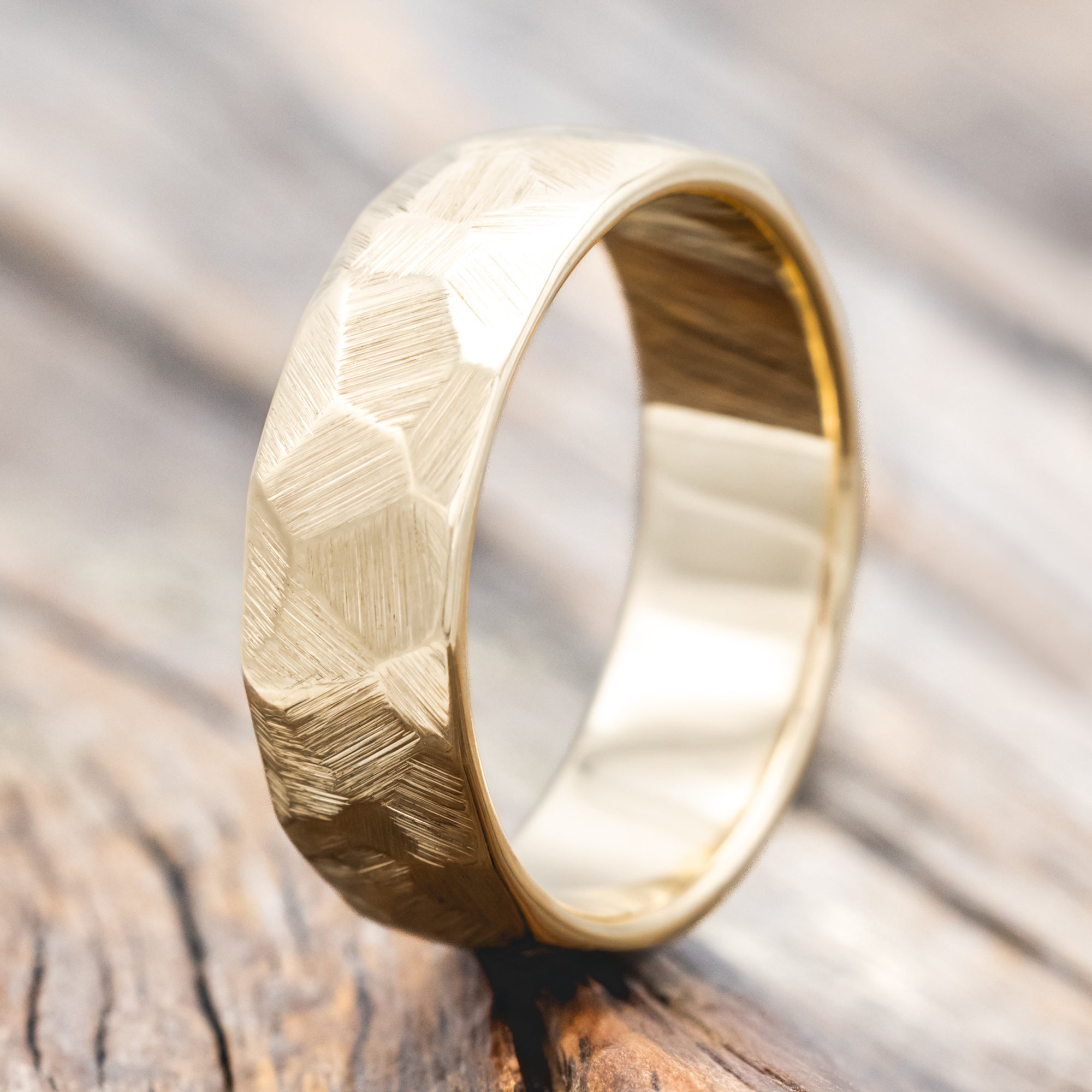 14K FACETED GOLD BAND IN RAW FINISH-Staghead Designs