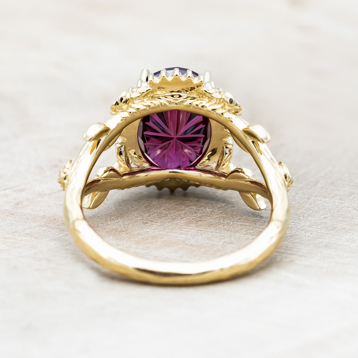 ONE-OF-A-KIND - "HALINA" - STARBRITE OVAL CUT RHODOLITE GARNET ENGAGEMENT RING WITH DIAMOND ACCENTS-Staghead Designs