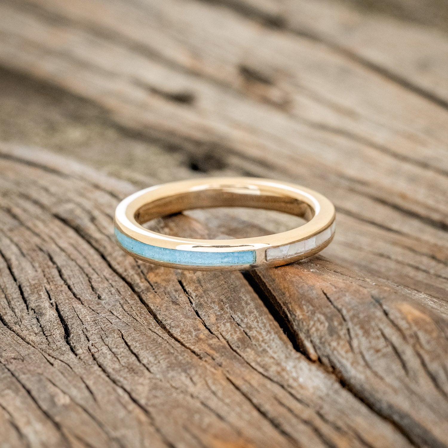 "HARMONY" - TURQUOISE & MOTHER OF PEARL SPLIT STACKING BAND-2