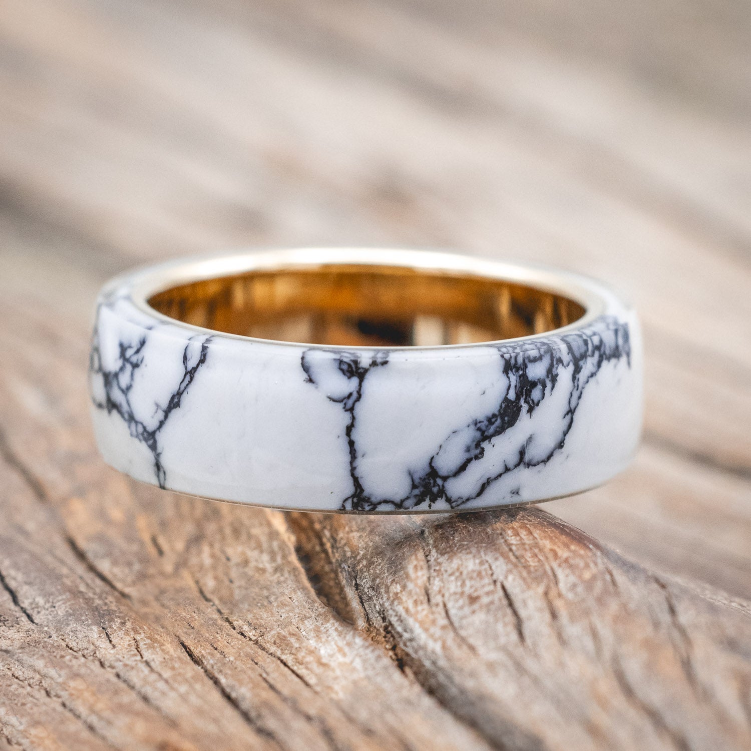 "HAVEN" - WHITE TURQUOISE TRUSTONE WEDDING BAND-Staghead Designs