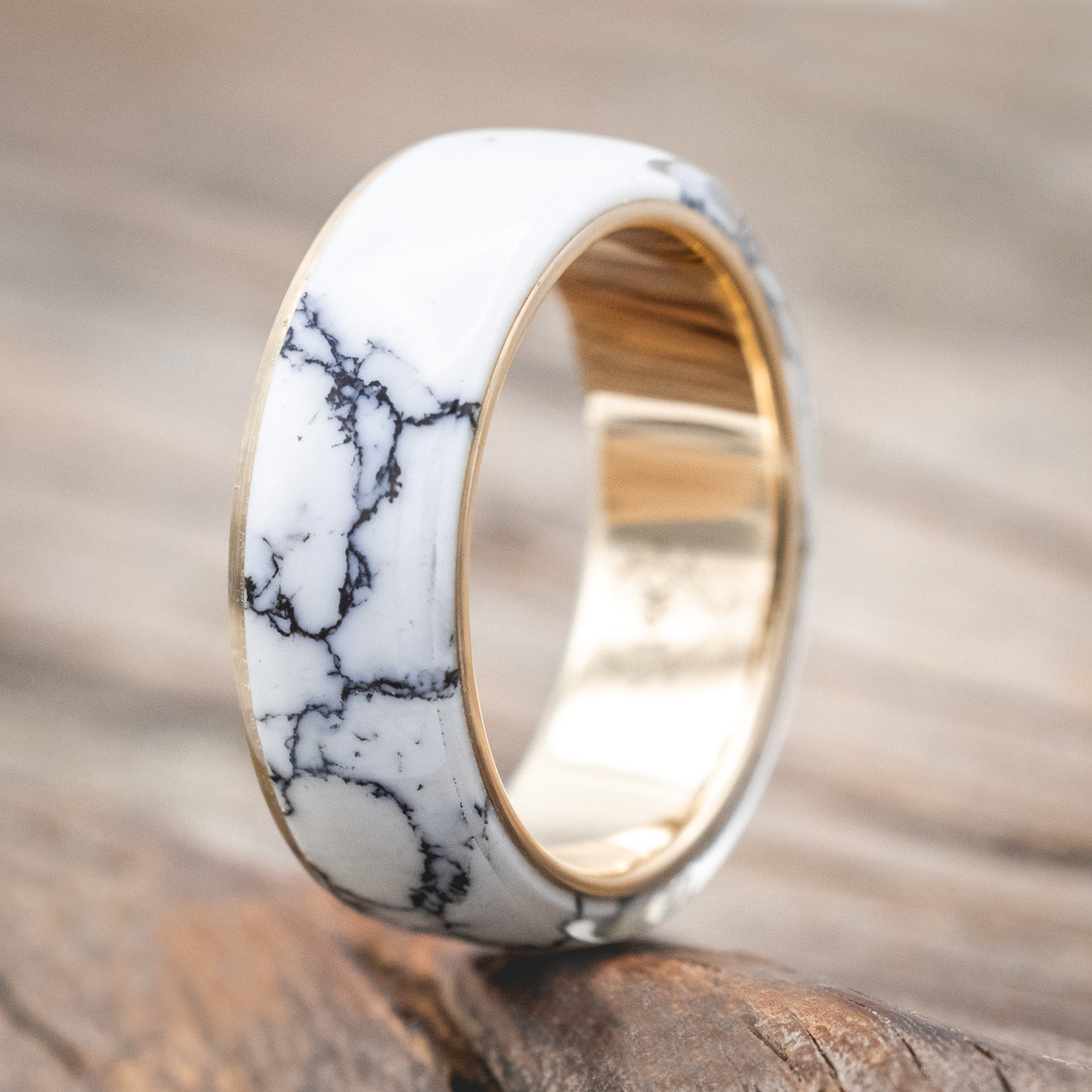 "HAVEN" - WHITE TURQUOISE TRUSTONE WEDDING BAND-Staghead Designs