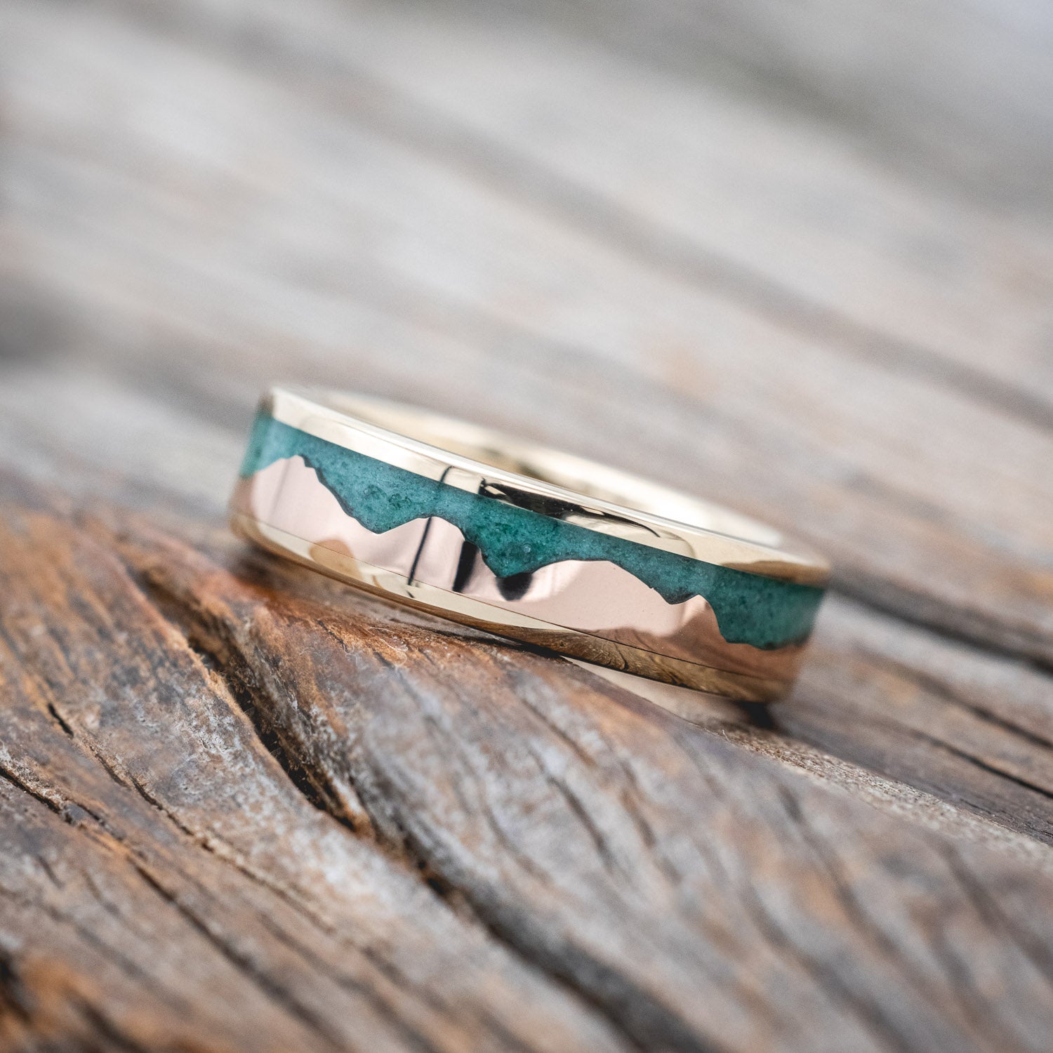 "HELIOS" - MALACHITE & 14K GOLD MOUNTAIN RANGE WEDDING BAND-Staghead Designs