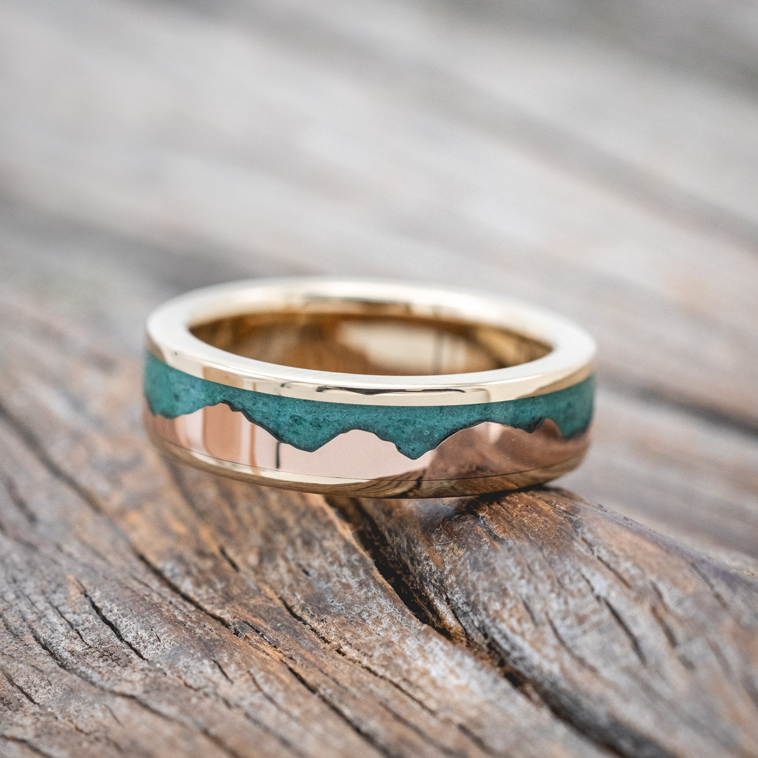 "HELIOS" - MALACHITE & 14K GOLD MOUNTAIN RANGE WEDDING BAND-Staghead Designs