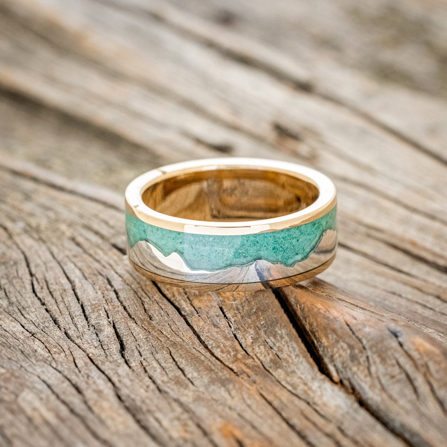 "HELIOS" - MALACHITE WITH SILVER MOUNTAIN RANGE WEDDING BAND-6