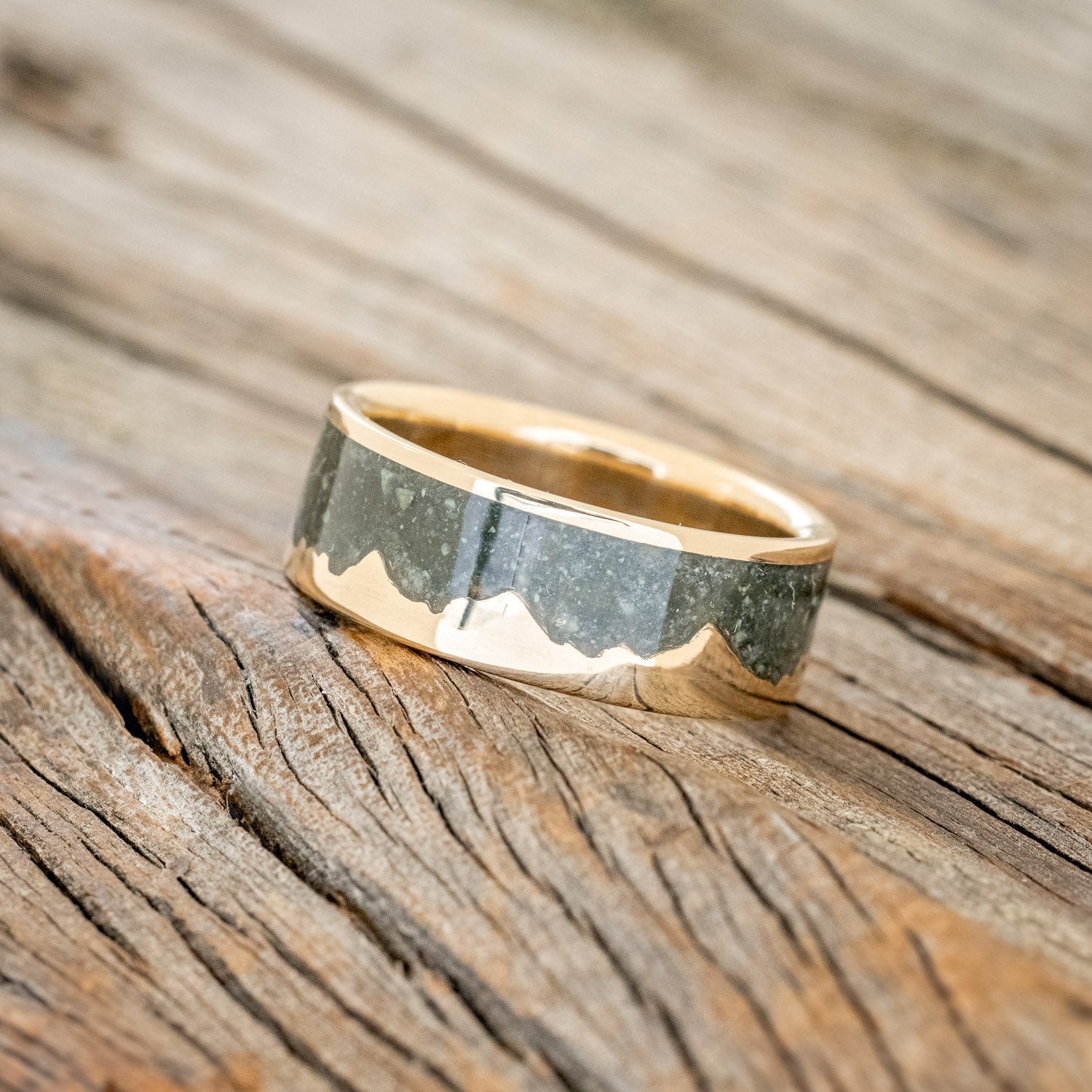 "HELIOS" - CRUSHED MOSS AGATE MOUNTAIN RANGE WEDDING BAND-5