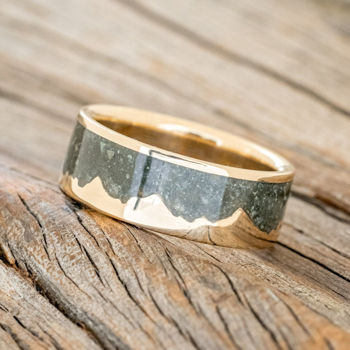 "HELIOS" - CRUSHED MOSS AGATE MOUNTAIN RANGE WEDDING BAND-5