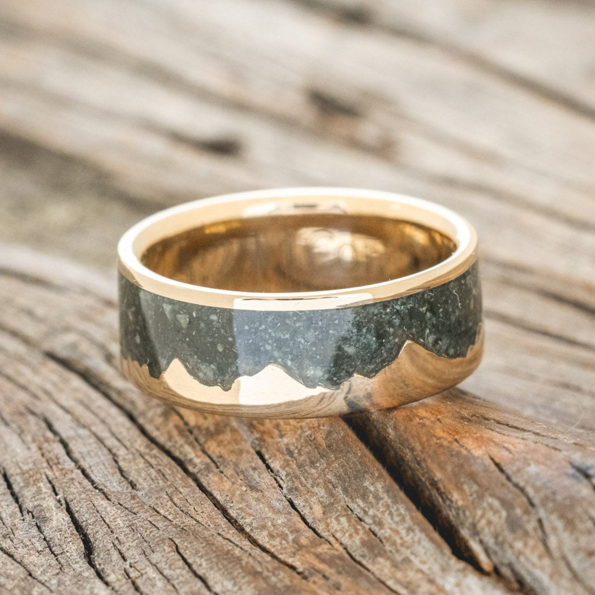 "HELIOS" - CRUSHED MOSS AGATE MOUNTAIN RANGE WEDDING BAND-6