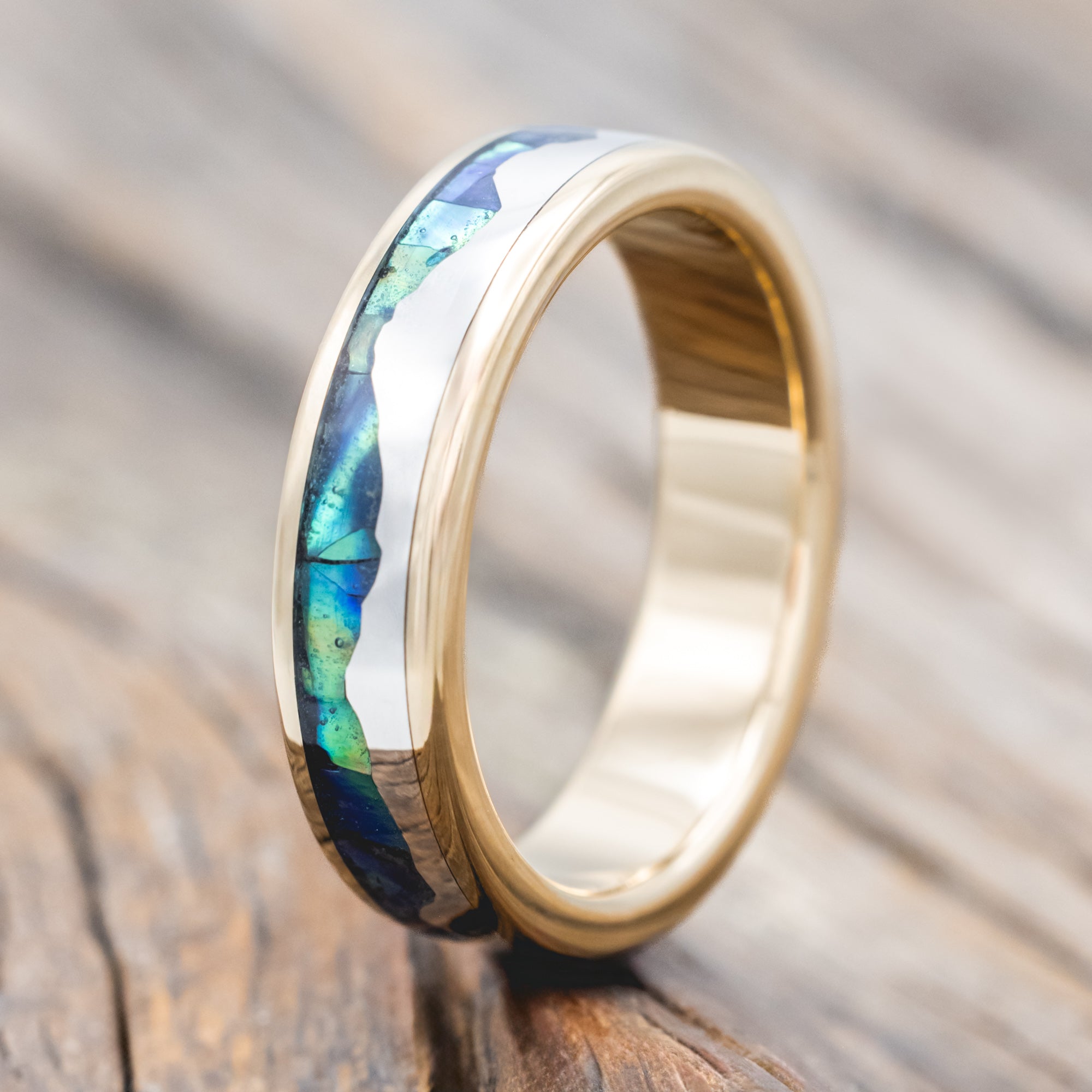 "HELIOS" - PAUA SHELL & SILVER MOUNTAIN RANGE WEDDING RING-Staghead Designs