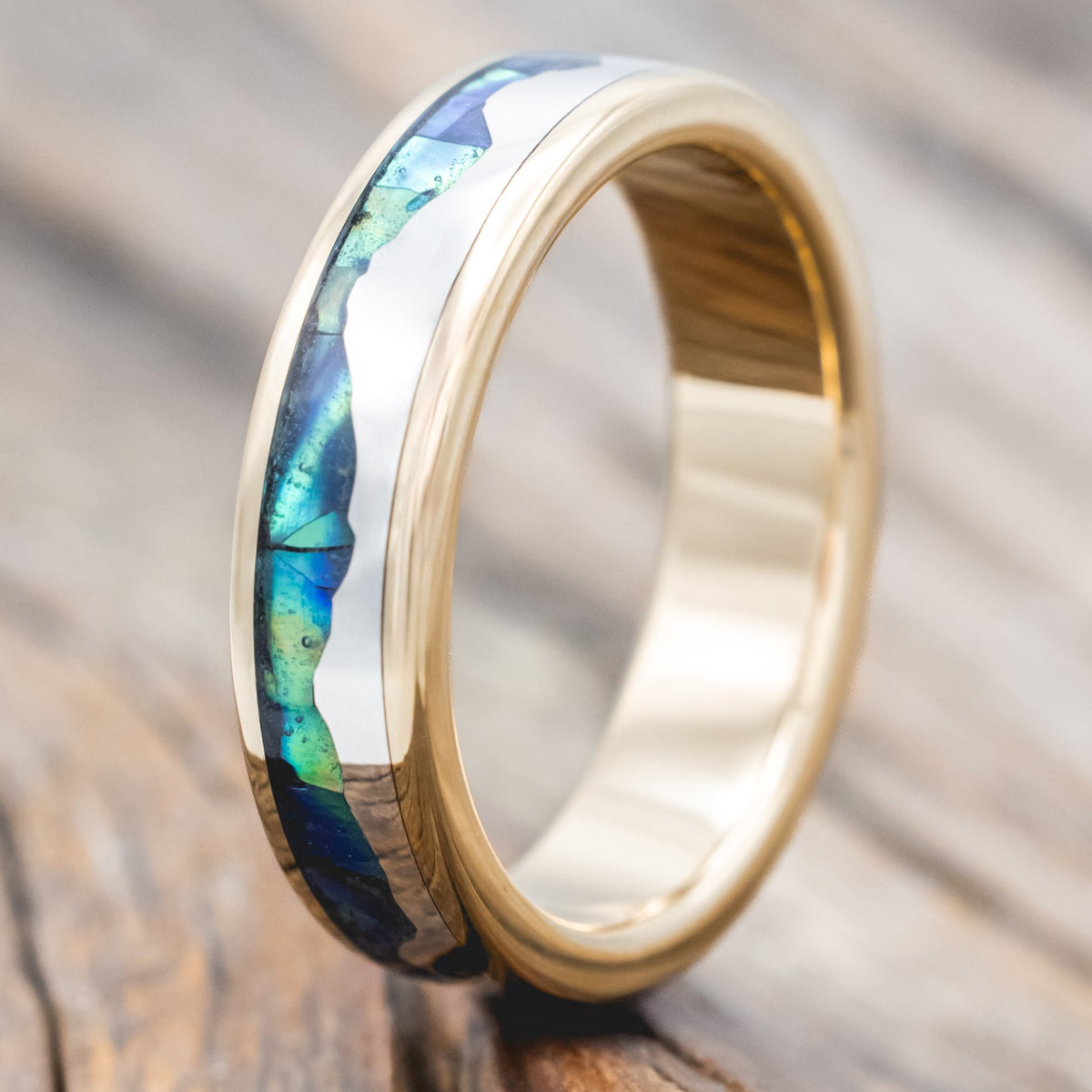 "Helios" - Paua Shell & Silver Mountain Range Men's Wedding Ring-Staghead Designs