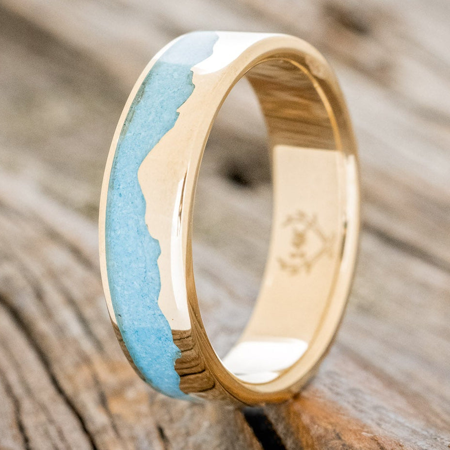 "HELIOS" - MOUNTAIN RANGE WEDDING BAND WITH TURQUOISE-4