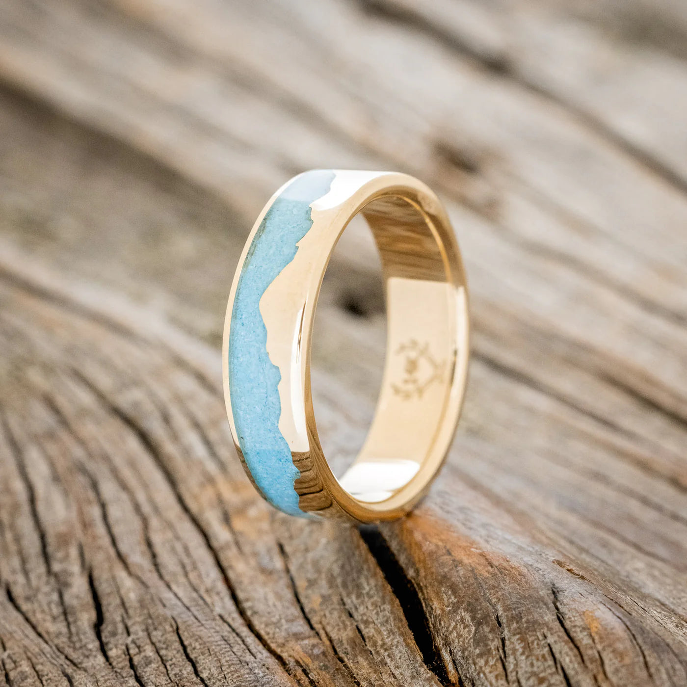 "Helios" - Turquoise & 14K Gold Mountain Range Wedding Ring - 14K Yellow Gold (6mm) - Size 12