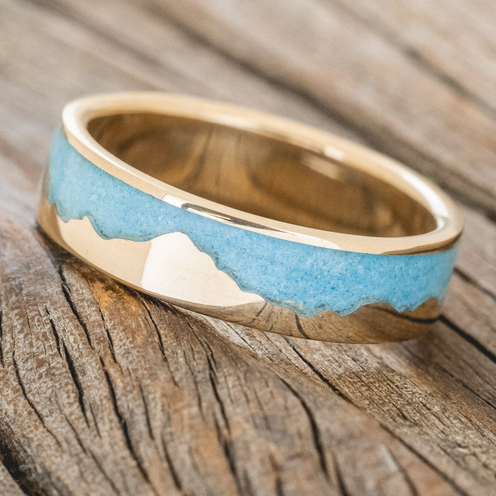 "HELIOS" - MOUNTAIN RANGE WEDDING BAND WITH TURQUOISE-5