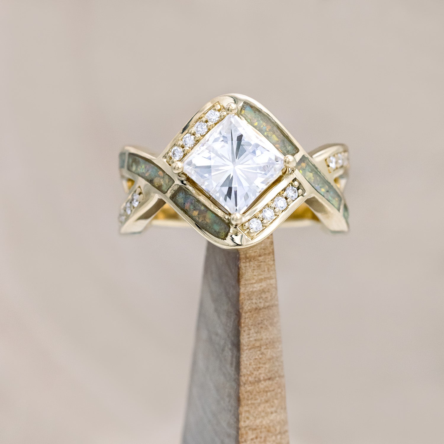 "HELIX" - PRINCESS CUT MOISSANITE ENGAGEMENT RING WITH DIAMOND ACCENTS, CUSTOM INLAYS & A DIAMOND TRACER-Staghead Designs