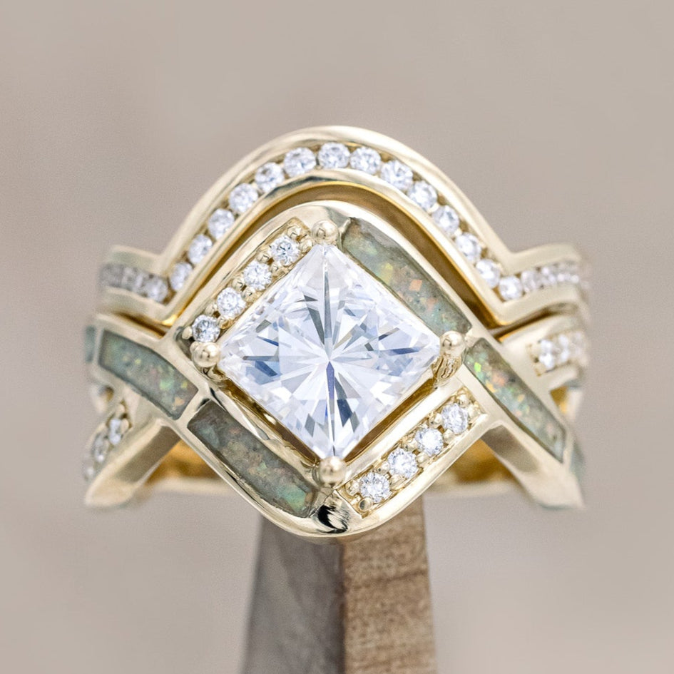 "HELIX" - PRINCESS CUT MOISSANITE ENGAGEMENT RING WITH DIAMOND ACCENTS, CUSTOM INLAYS & A DIAMOND TRACER-Staghead Designs