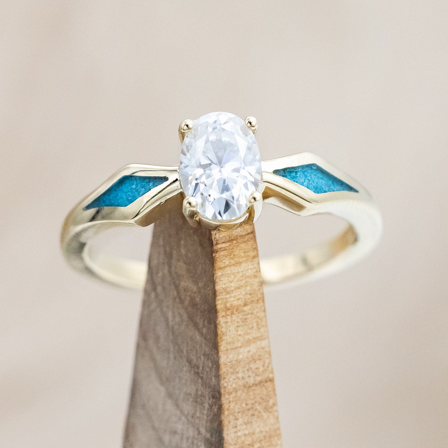 "HERA" - OVAL CUT MOISSANITE ENGAGEMENT RING WITH TURQUOISE INLAYS-Staghead Designs