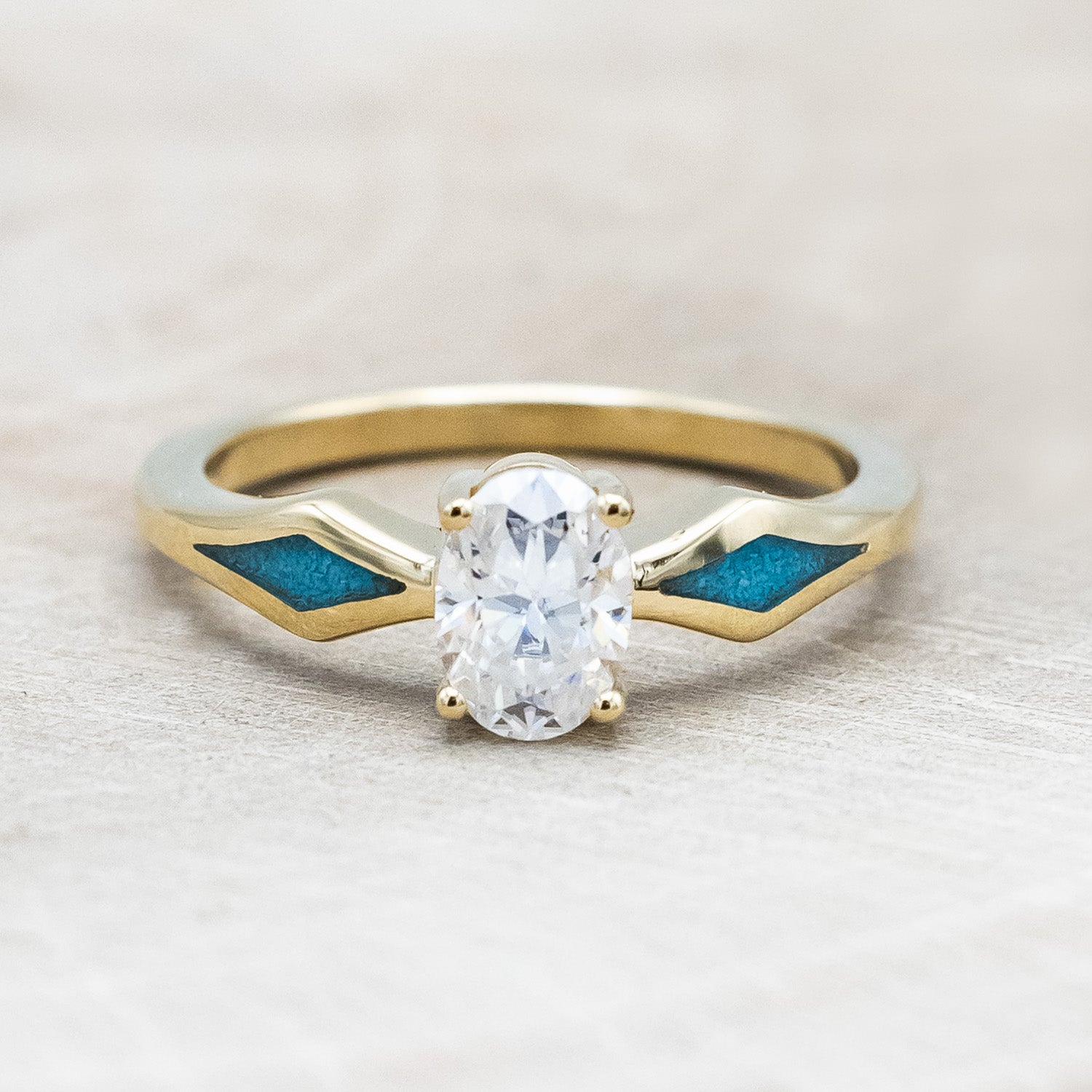 "HERA" - OVAL CUT MOISSANITE ENGAGEMENT RING WITH TURQUOISE INLAYS-Staghead Designs