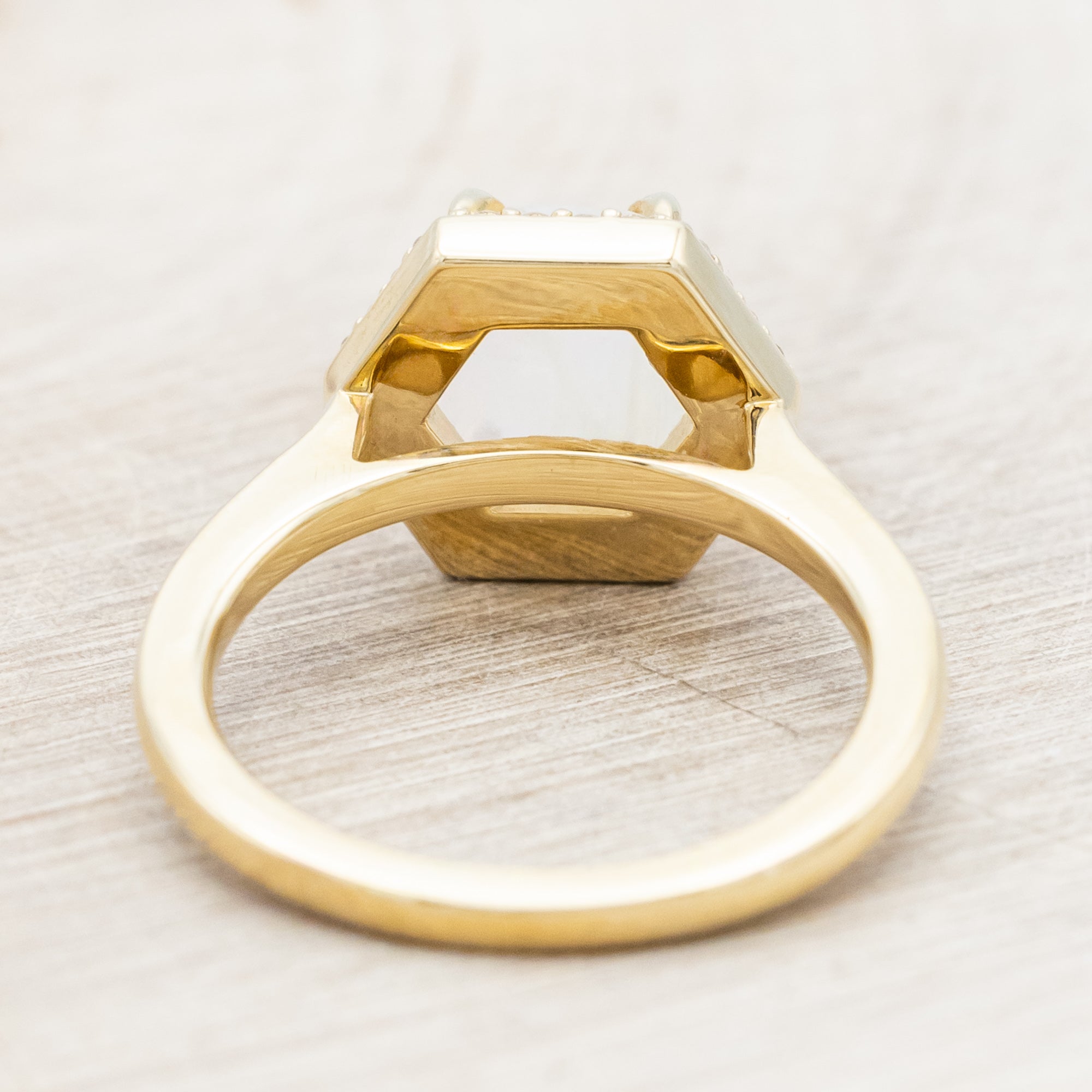 "VIVENNE" - HEXAGON CUT MOONSTONE ENGAGEMENT RING WITH DIAMOND HALO-Staghead Designs