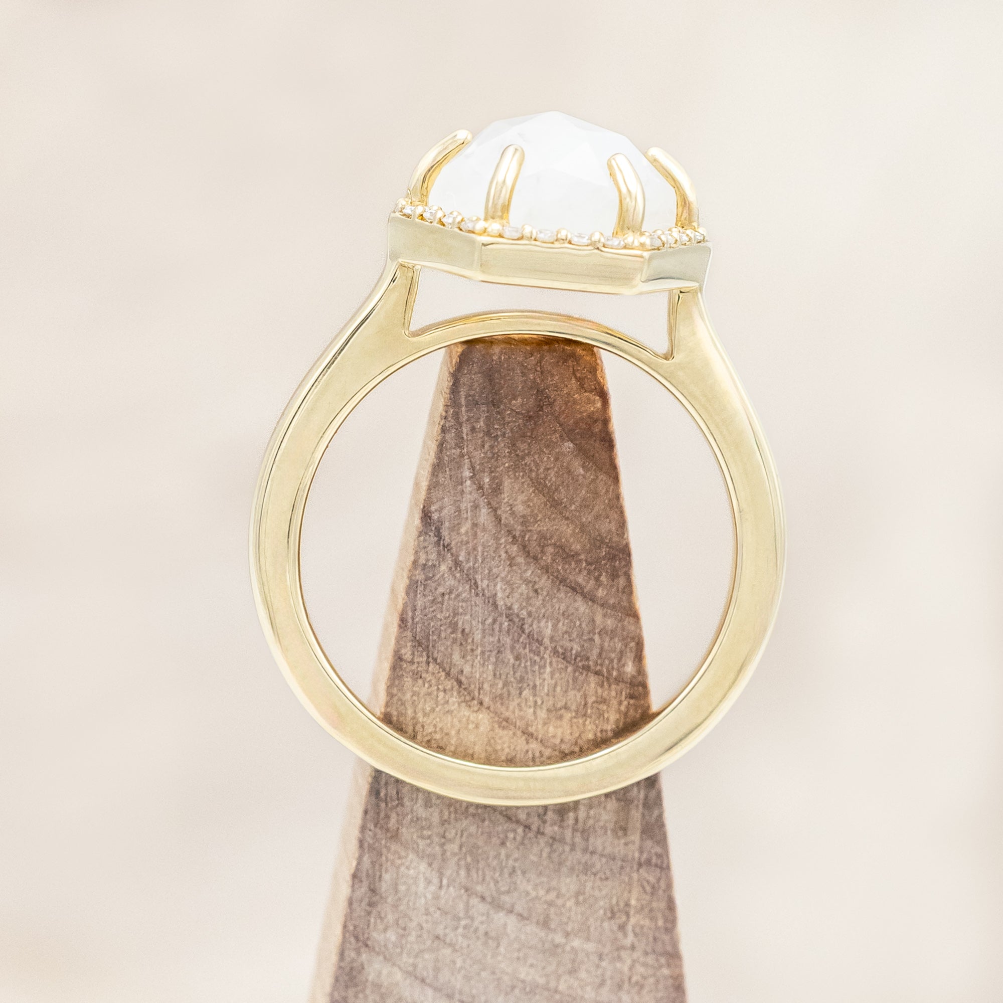 "VIVENNE" - HEXAGON CUT MOONSTONE ENGAGEMENT RING WITH DIAMOND HALO-Staghead Designs