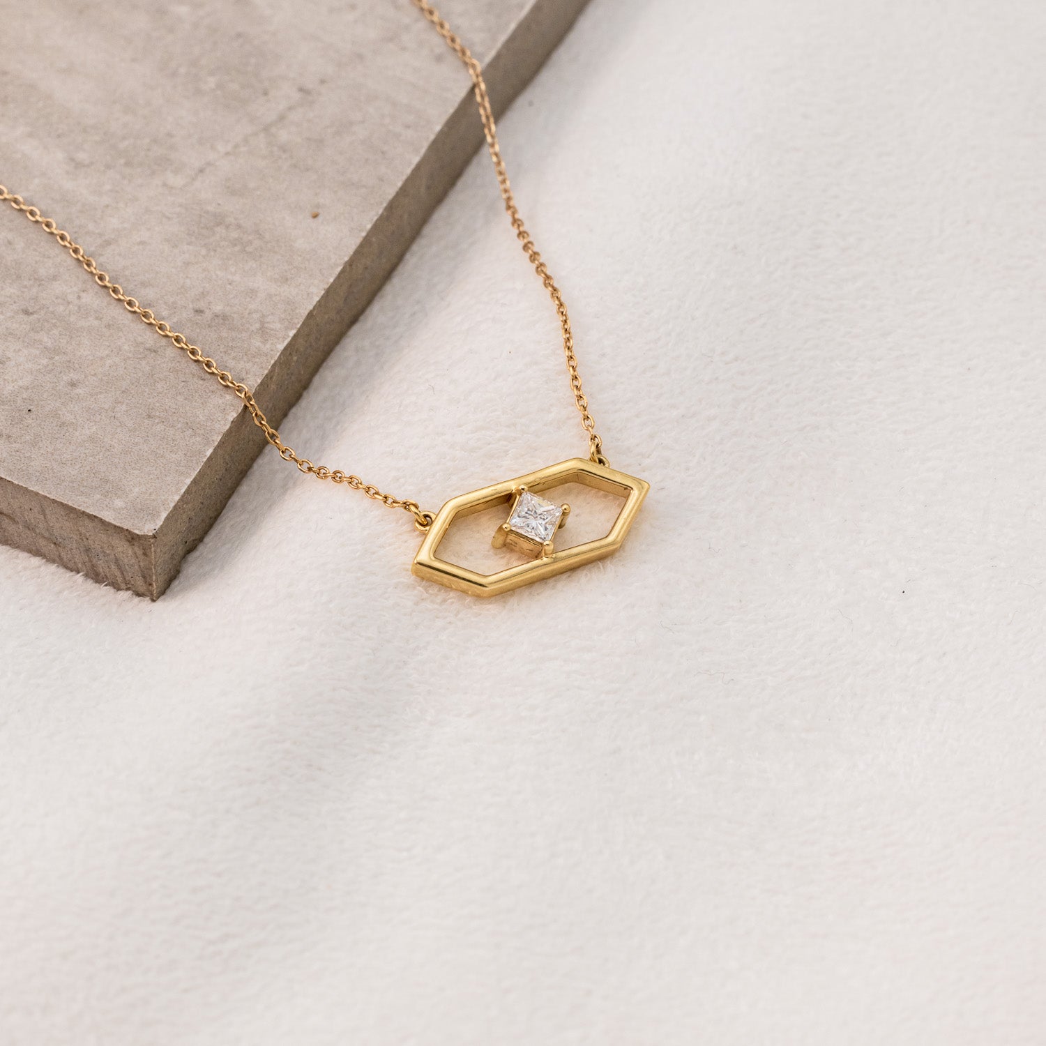 14K GOLD SINGLE DIAMOND GEOMETRIC NECKLACE-6