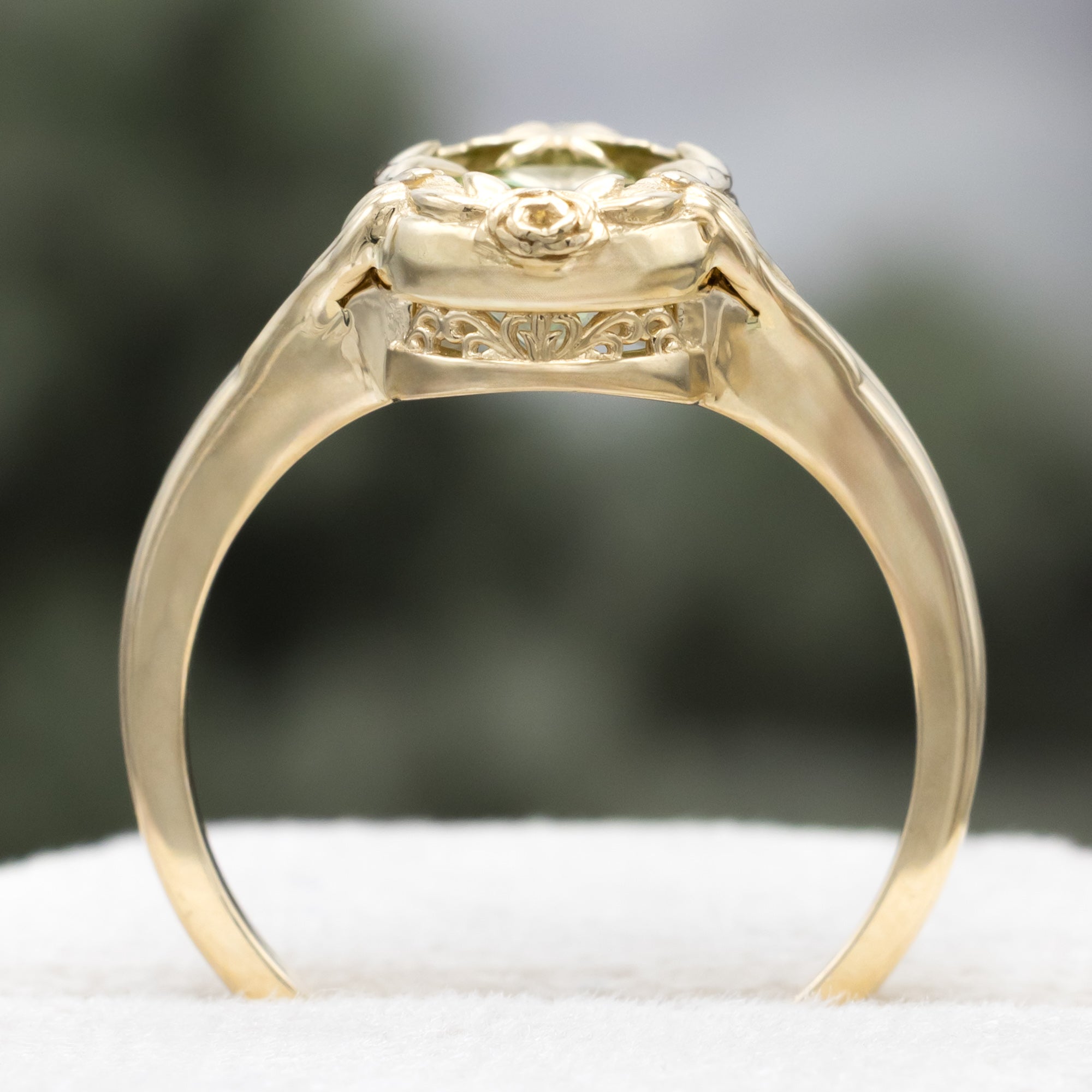 One-Of-A-Kind - "Hirondelle" - Oval Brilliant Cut Lab-Grown Green Diamond Engagement Ring With Swallow Bird-Inspired Filigree-Staghead Designs