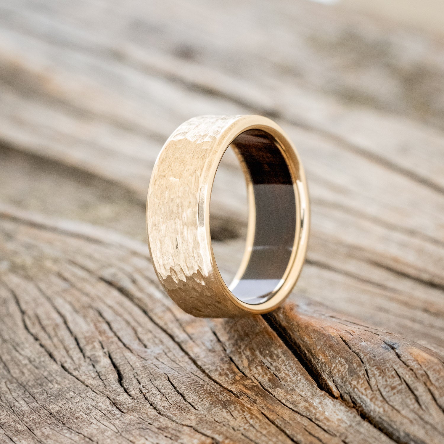 HAMMERED WEDDING BAND WITH IRONWOOD LINING-9