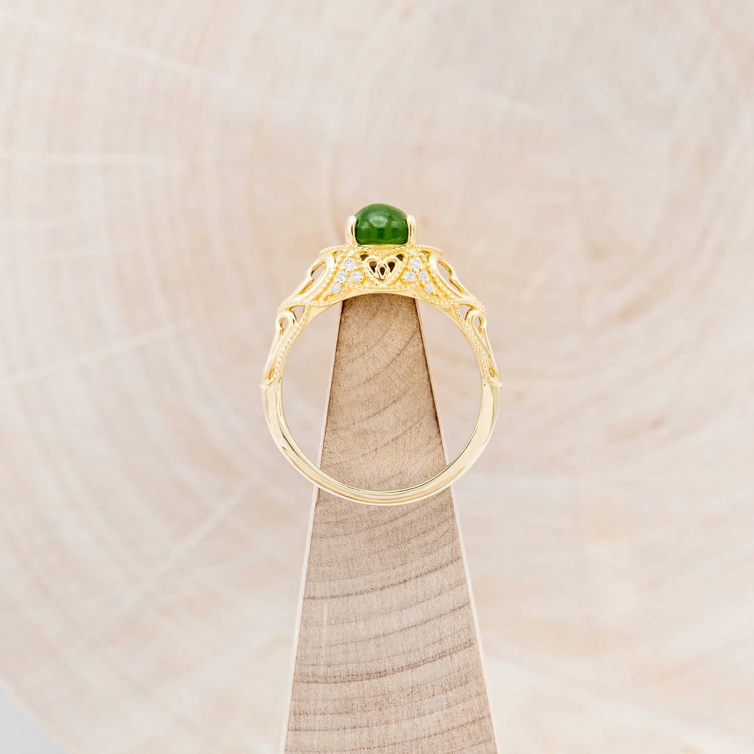 "RELICA" - OVAL JADE ENGAGEMENT RING WITH DIAMOND ACCENTS-12