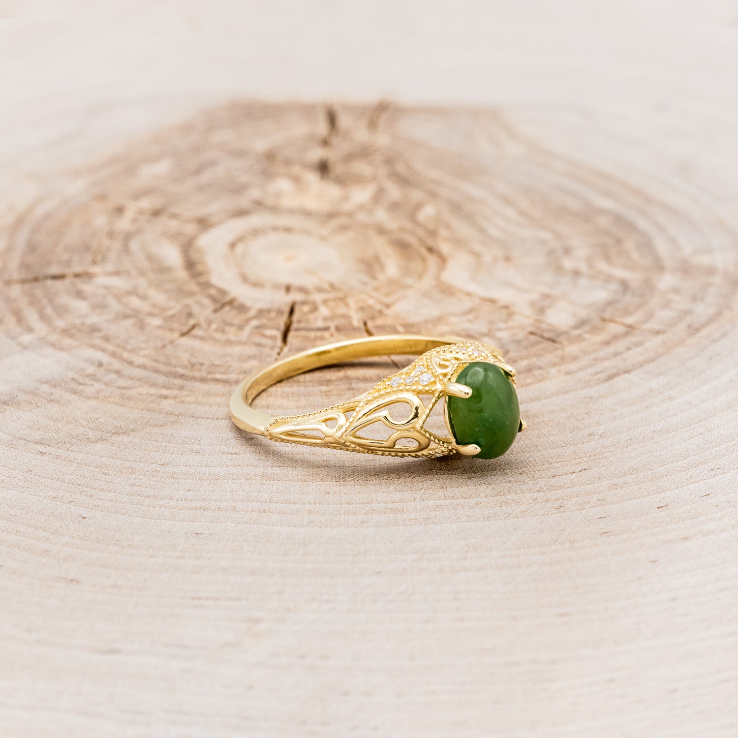 "RELICA" - OVAL JADE ENGAGEMENT RING WITH DIAMOND ACCENTS-8