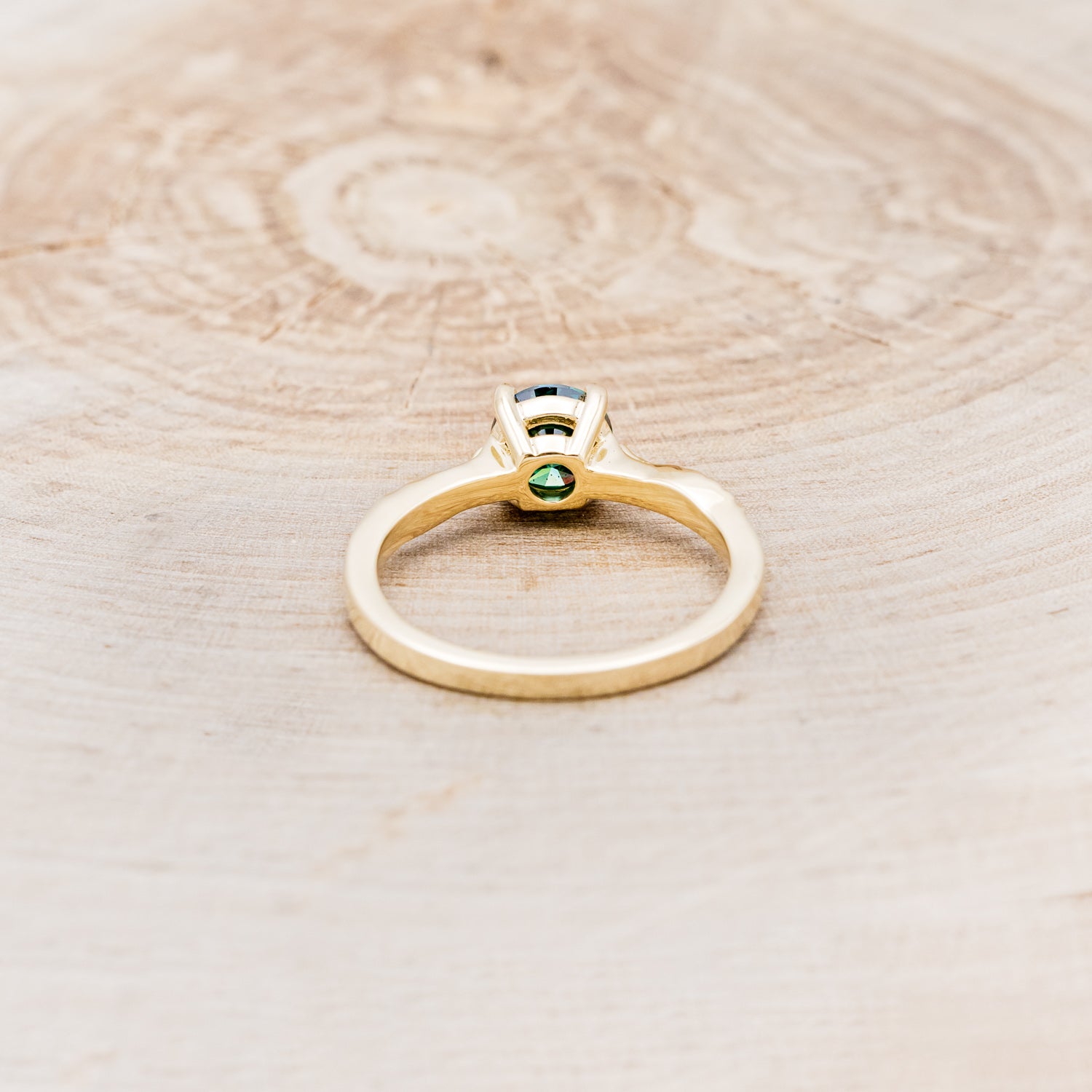 "HOPE" - ROUND CUT MEDEINA GREEN MOISSANITE SOLITAIRE ENGAGEMENT RING WITH FEATHER ACCENTS-11