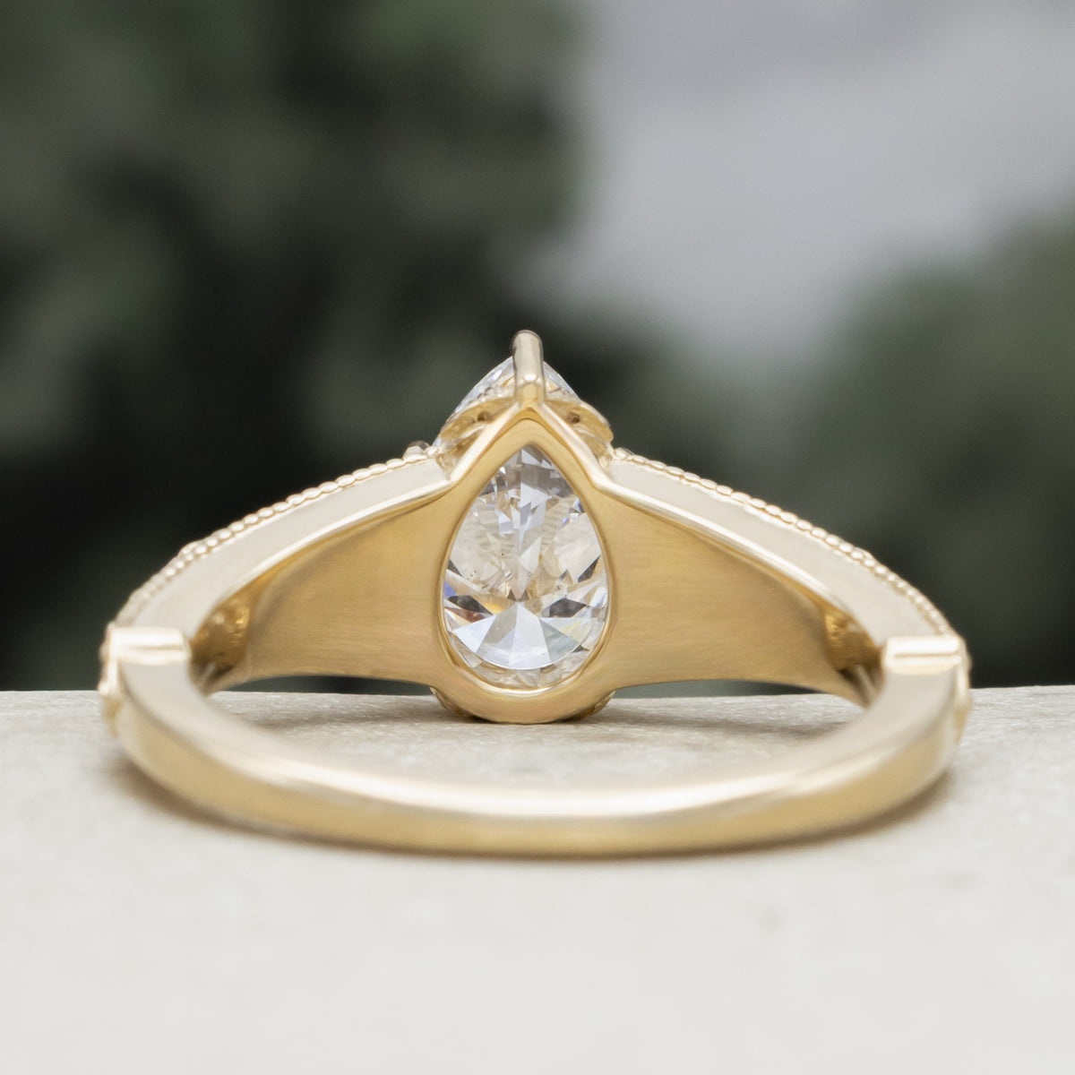 "Iris" - Lab-Grown Pear Cut Diamond Engagement Ring With Diamond & Lab-Grown Blue Sapphire Accents-Staghead Designs
