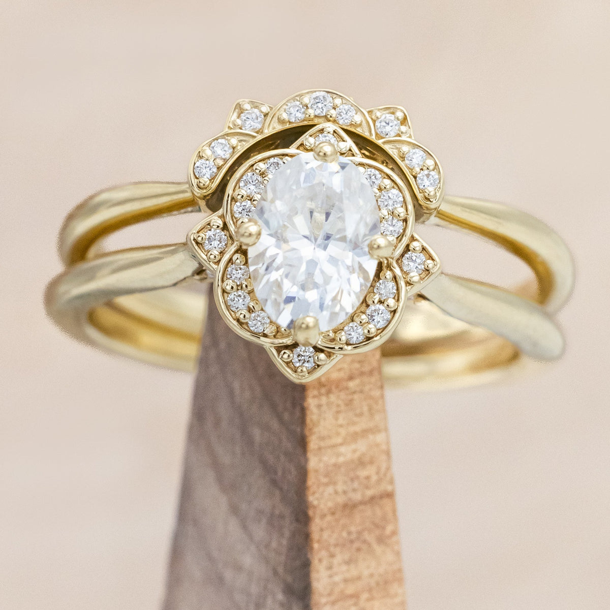 "JANE" - OVAL CUT ENGAGEMENT RING WITH DIAMONDS ACCENTS-Staghead Designs