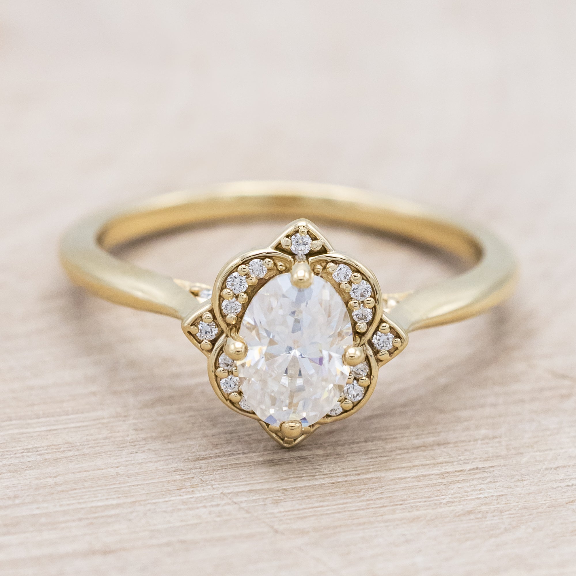 "JANE" - OVAL CUT ENGAGEMENT RING WITH DIAMONDS ACCENTS-Staghead Designs