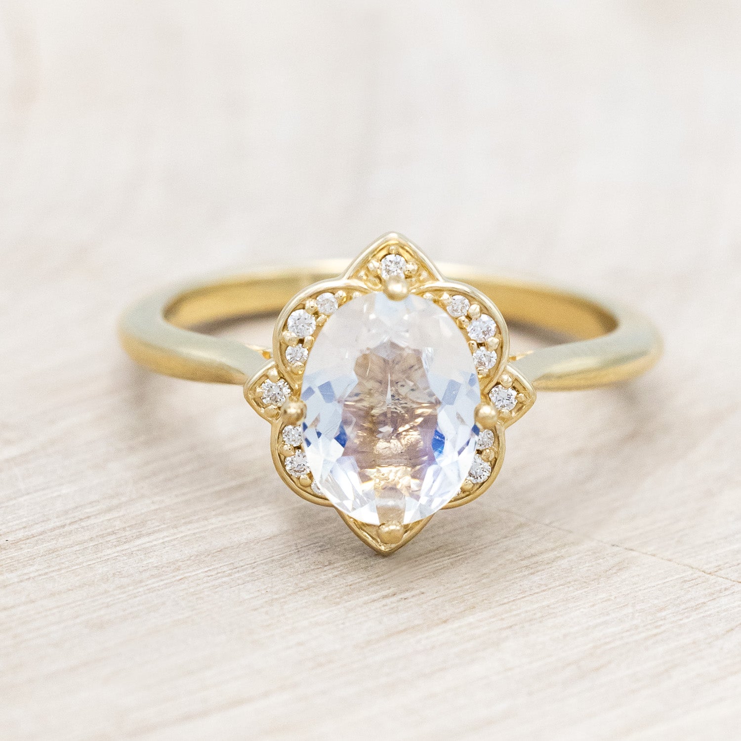 "JANE" - OVAL CUT ENGAGEMENT RING WITH DIAMONDS ACCENTS-Staghead Designs