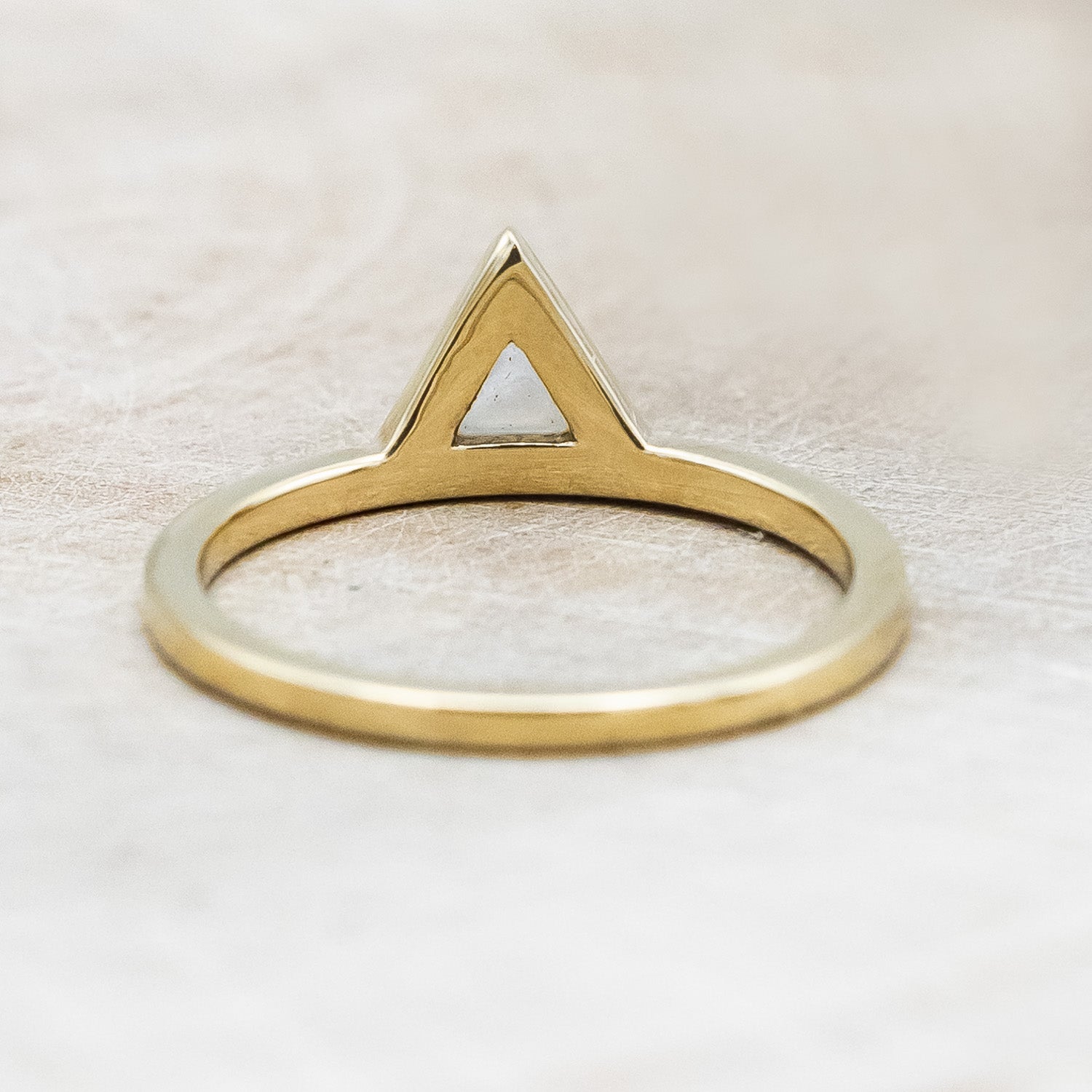 "JENNY" - TRIANGLE CABOCHON CUT MOONSTONE ENGAGEMENT RING WITH TURQUOISE V-SHAPED TRACER-Staghead Designs