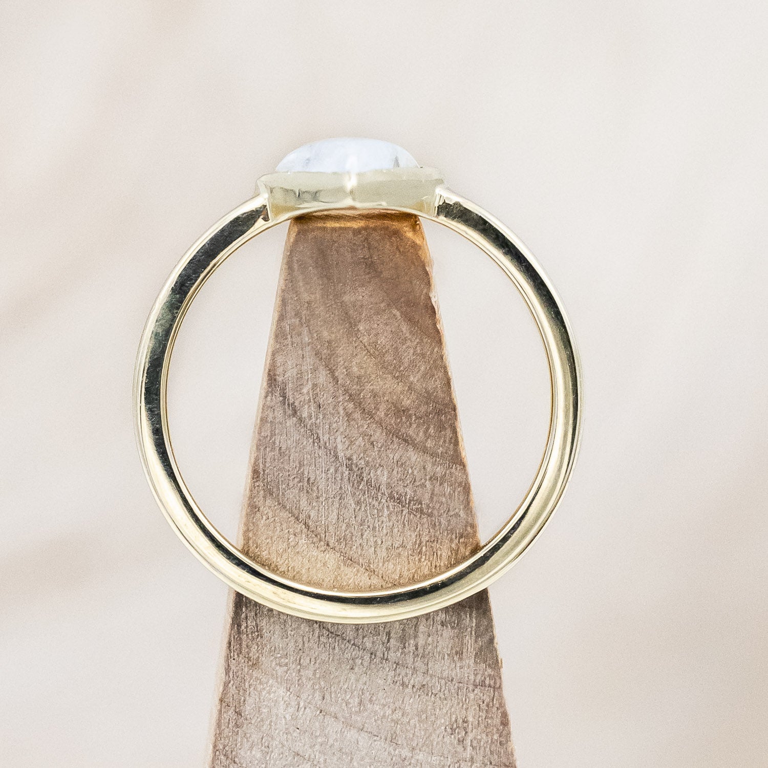 "JENNY" - TRIANGLE CABOCHON CUT MOONSTONE ENGAGEMENT RING WITH TURQUOISE V-SHAPED TRACER-Staghead Designs