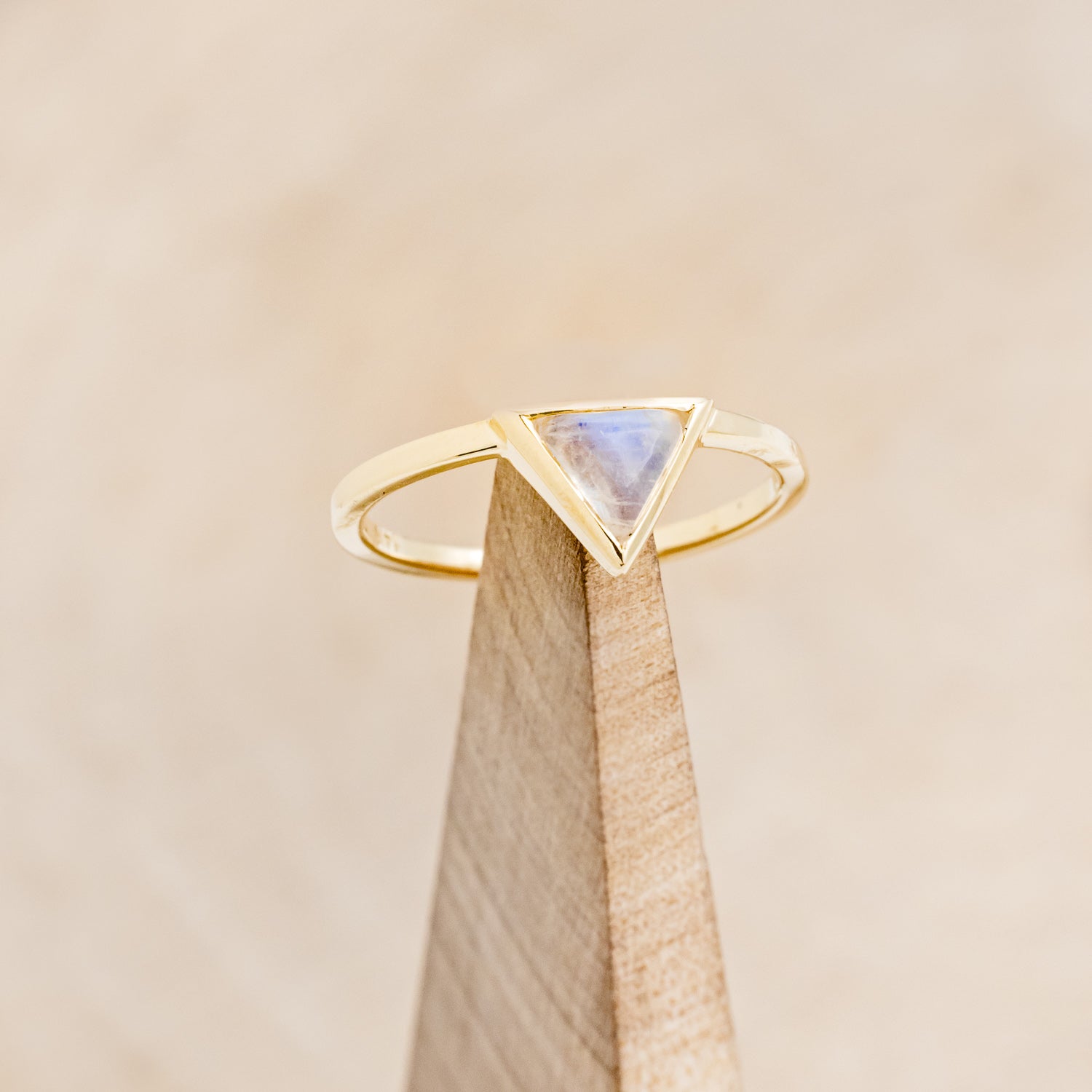 "JENNY FROM THE BLOCK" - TRIANGLE MOONSTONE ENGAGEMENT RING WITH BLACK DIAMOND V-SHAPED TRACER-7
