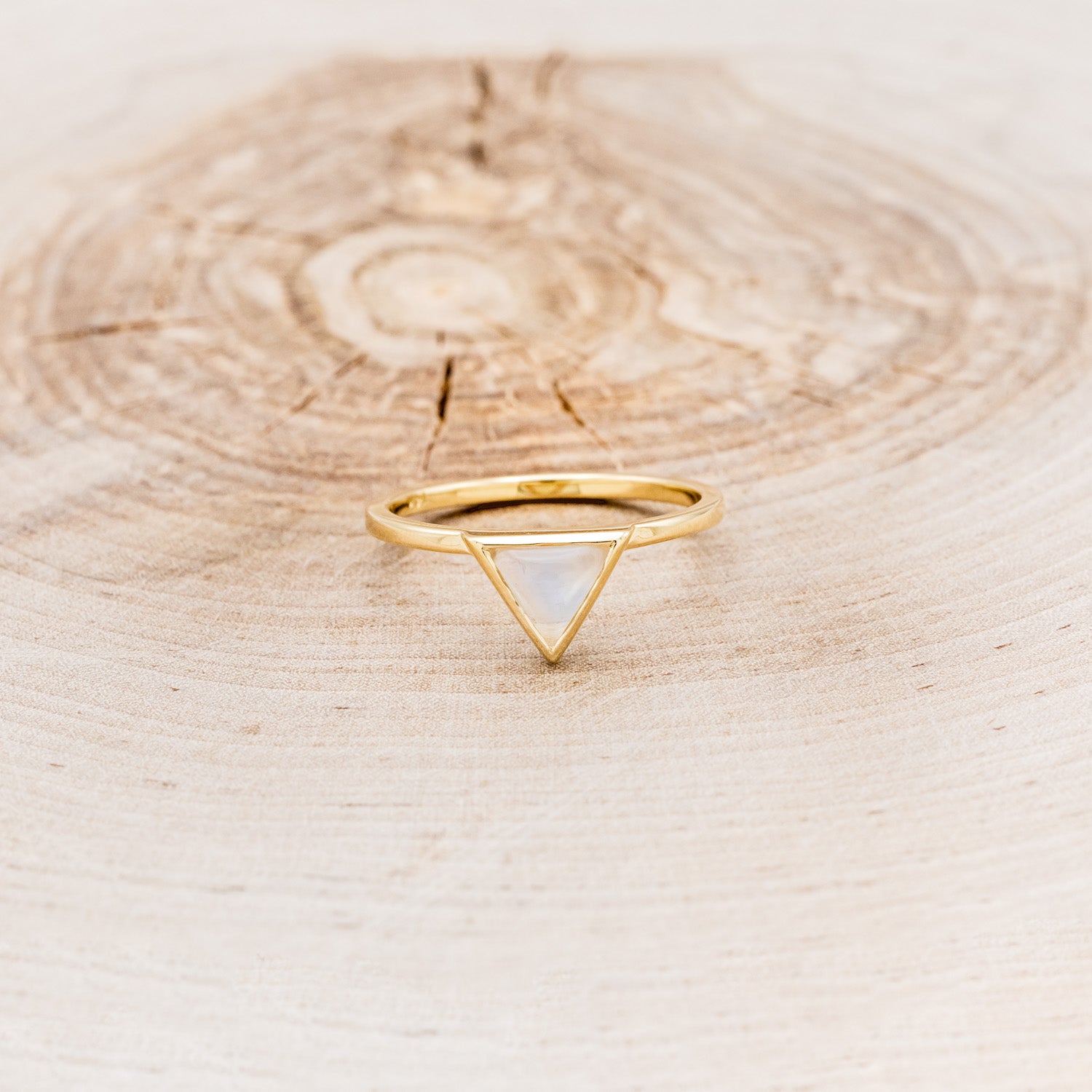 "JENNY FROM THE BLOCK" - TRIANGLE MOONSTONE ENGAGEMENT RING WITH BLACK DIAMOND V-SHAPED TRACER-10