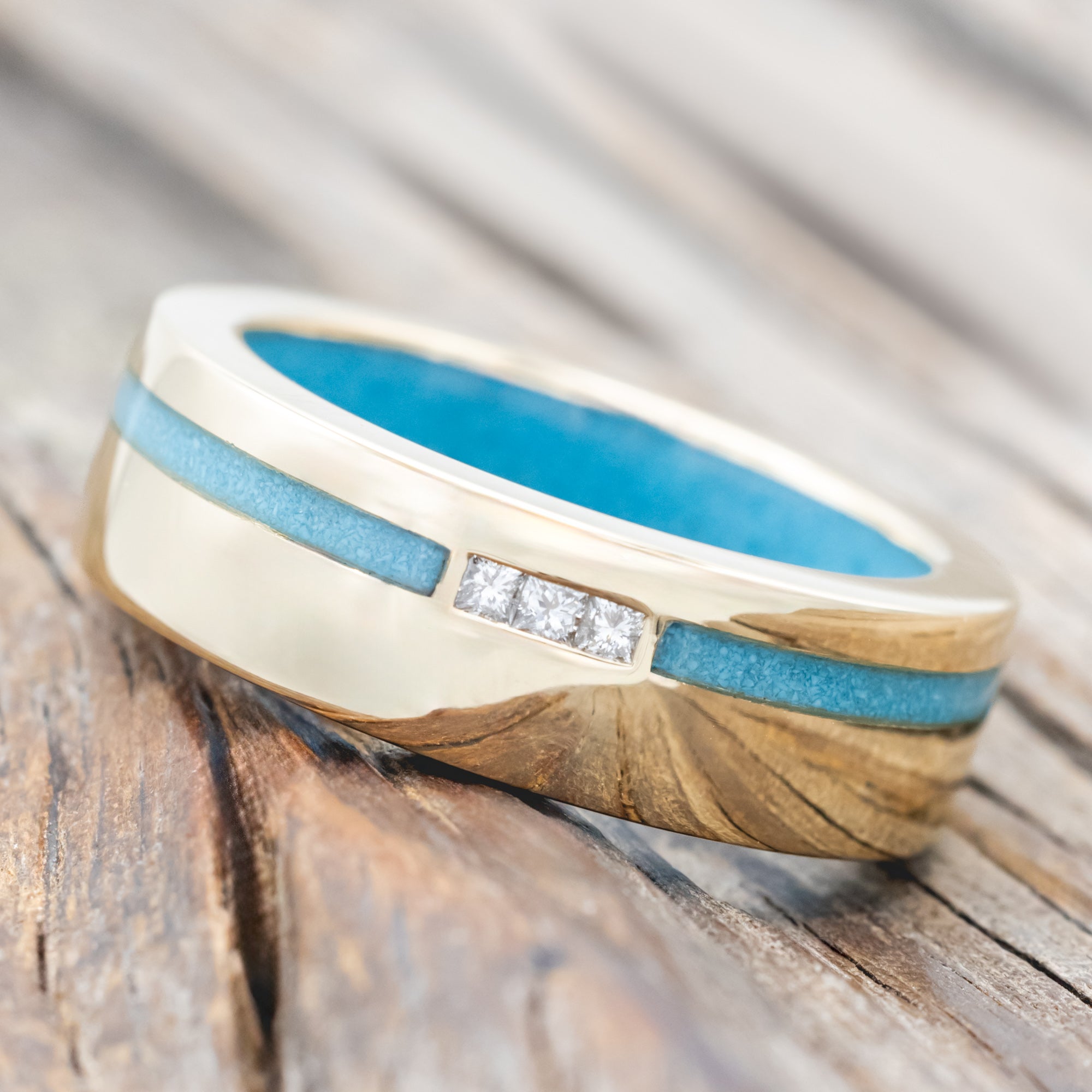 "JULIAN" - DIAMONDS WITH TURQUOISE INLAY & LINING WEDDING BAND-Staghead Designs