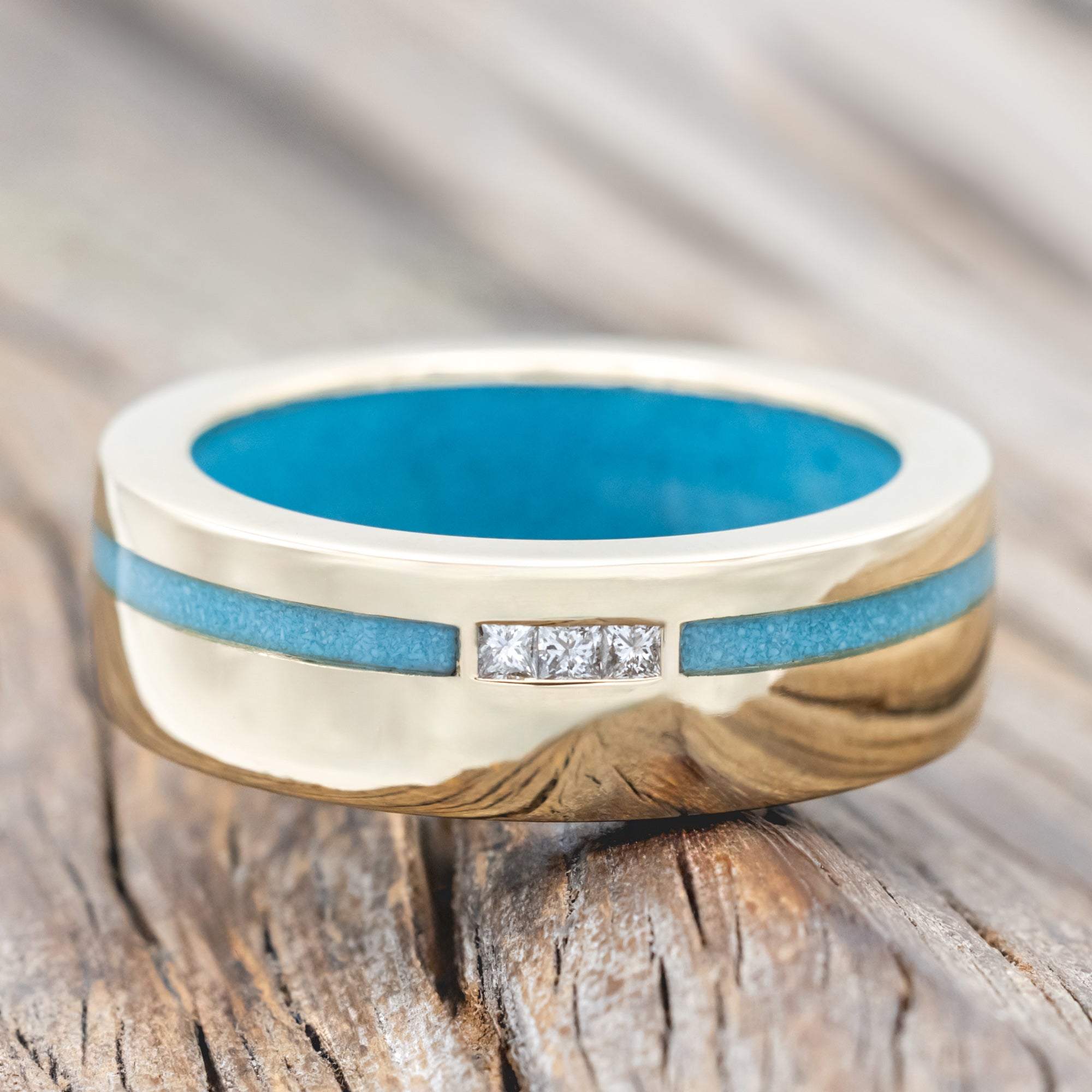 "JULIAN" - DIAMONDS WITH TURQUOISE INLAY & LINING WEDDING BAND-Staghead Designs